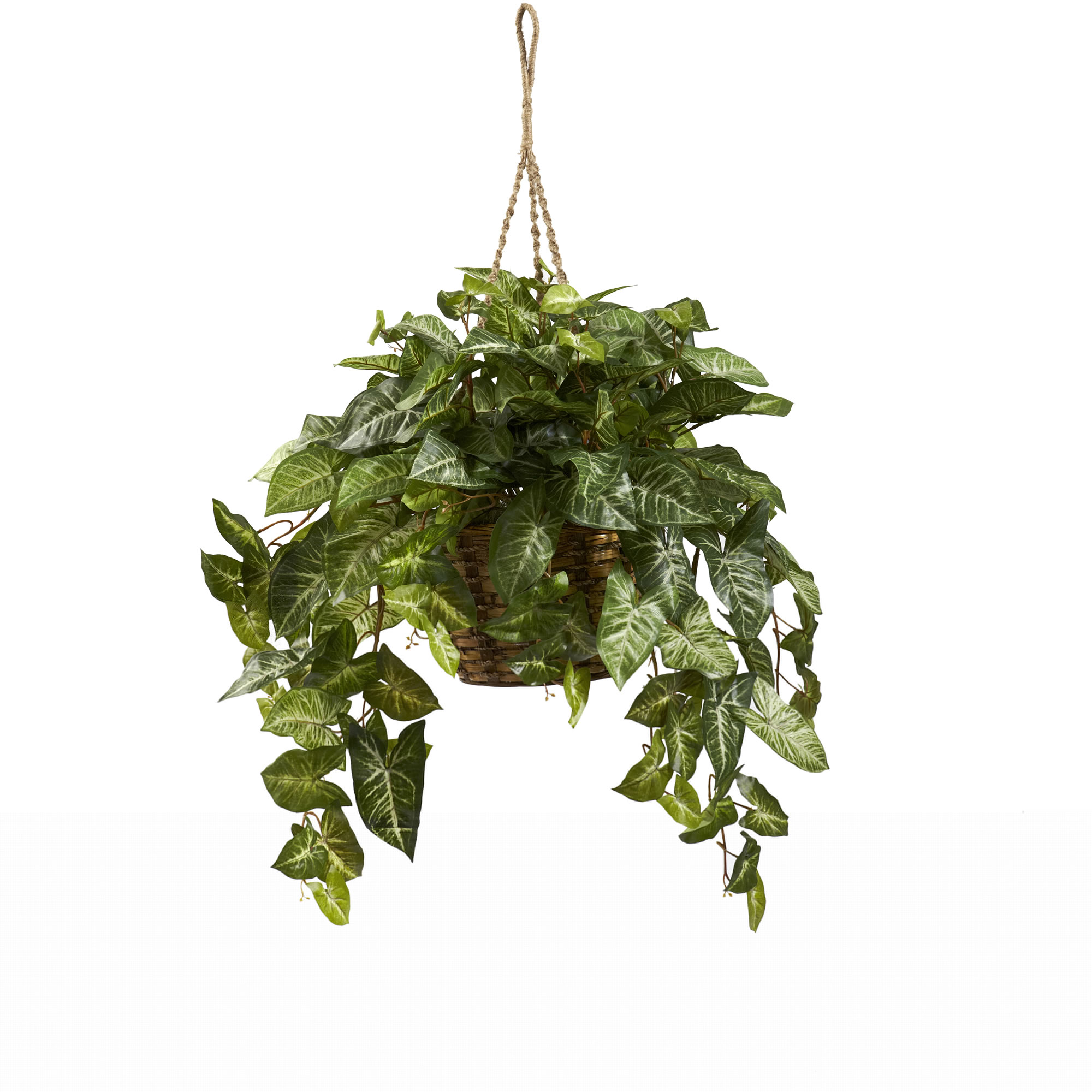Nepthytis Hanging Basket Artificial Plant Green Cascade 24 Inch Indoor Decor