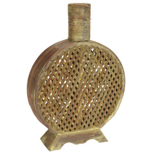 Open Weave Decorative Vase Tan Gold Finish 16.75 Inch Tall Modern Rustic Style