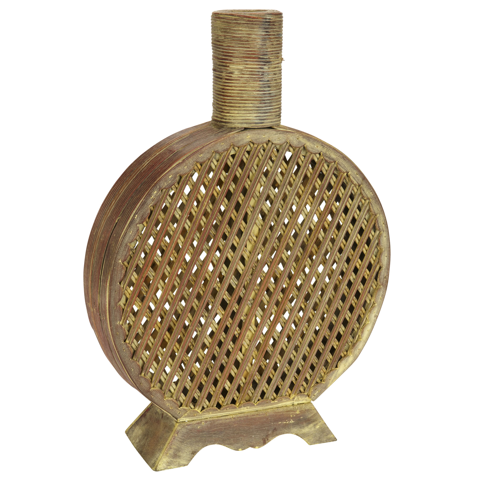 Open Weave Decorative Vase Tan Gold Finish 16.75 Inch Tall Modern Rustic Style