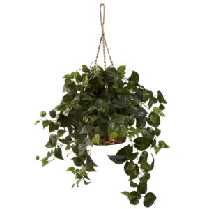 Philo Hanging Basket Silk Plant 24 Inch Height Lush Green Leaves Indoor Decor