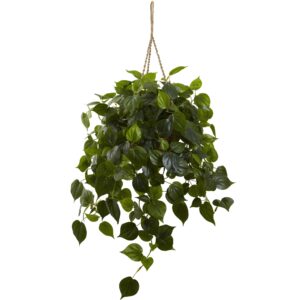 Philodendron Hanging Basket UV Resistant Indoor Outdoor Fake Plant 36 Inch