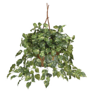 Pothos Hanging Basket Artificial Plant 36 Inch Leafy Cascading Indoor Decor