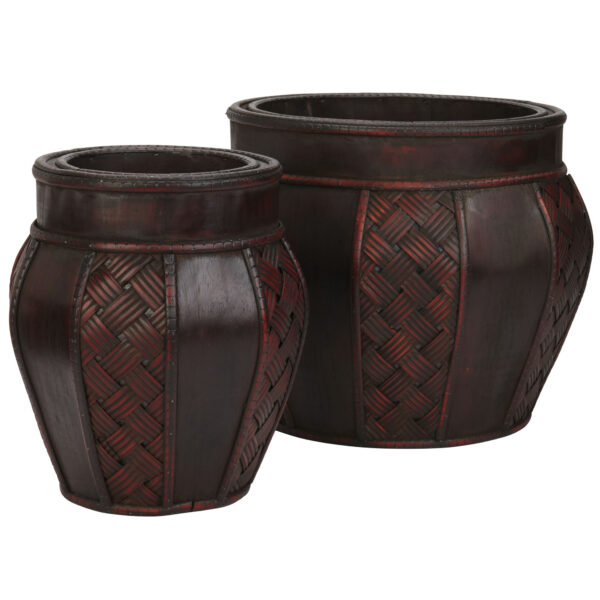 Wood and Weave Panel Decorative Planters Set of 2 Dark Brown Wine Finish