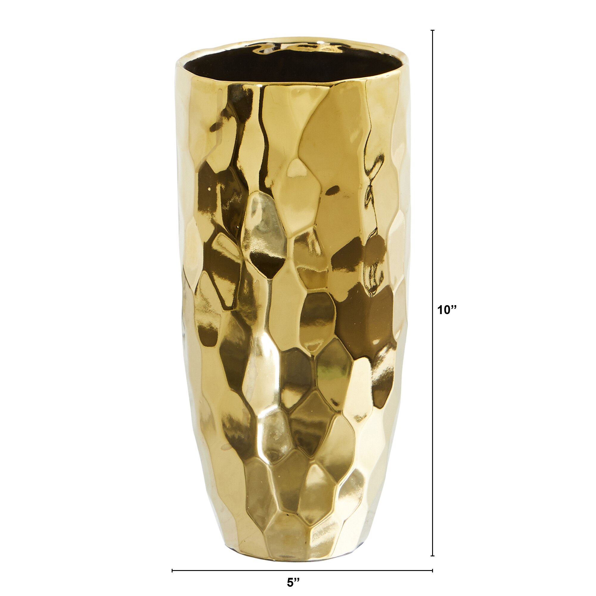 10 Inch Designer Gold Cylinder Vase Modern Glam Decorative Flower Holder - Image 2