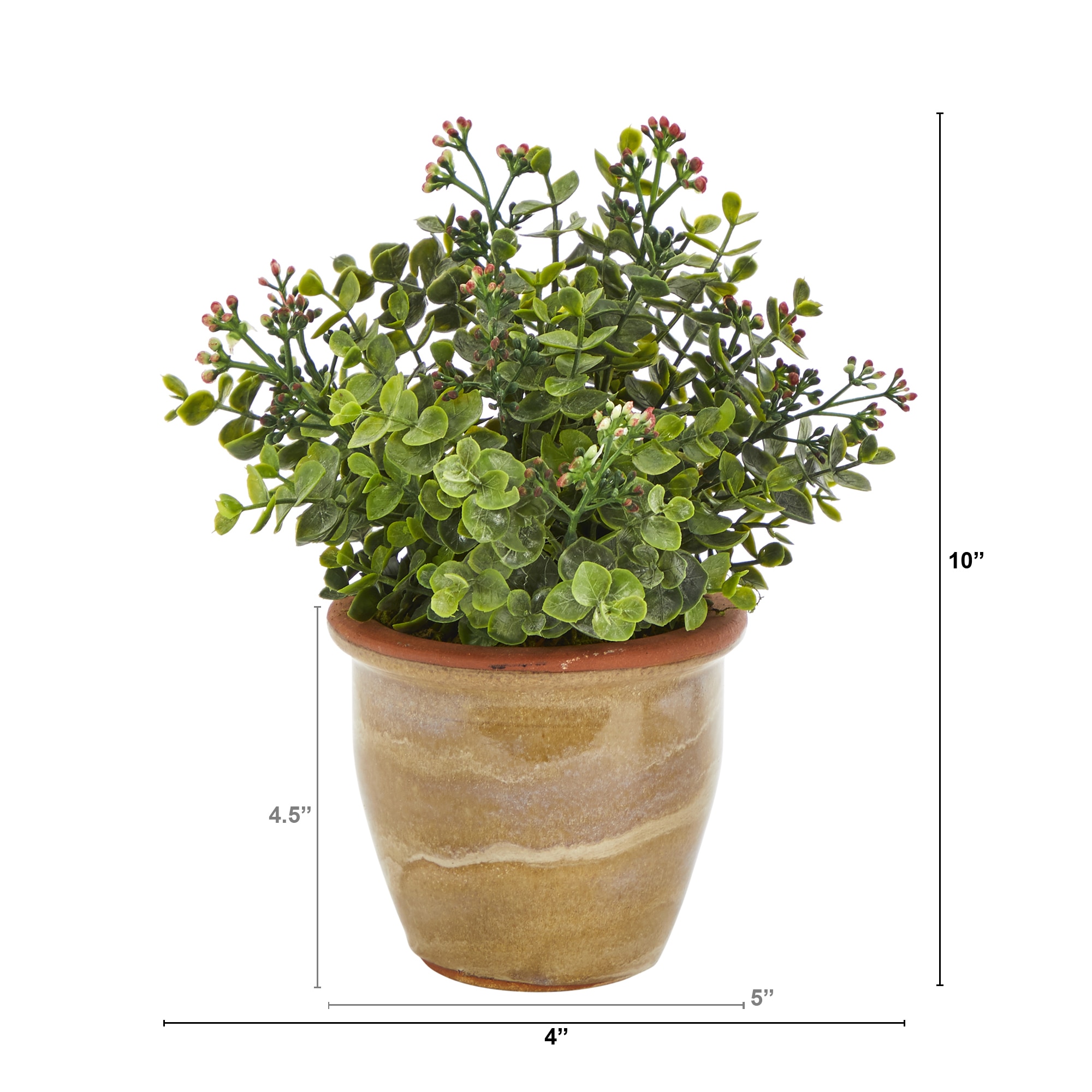 10 Inch Eucalyptus and Sedum Artificial Plant Ceramic Planter Succulent Decor - Image 2