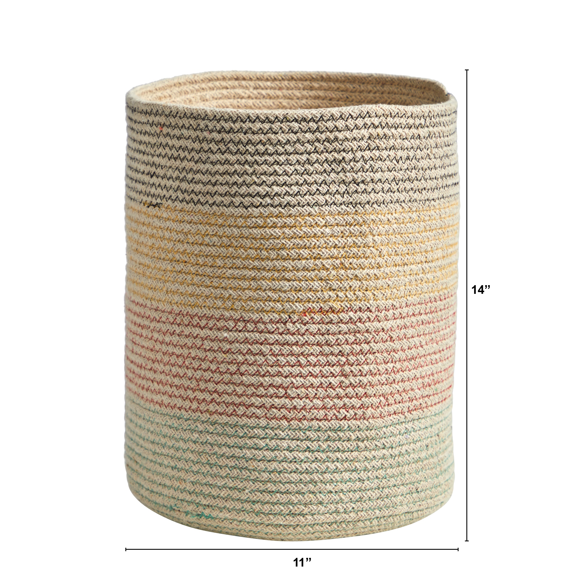 12 Inch Handmade Natural Cotton Multicolored Woven Plant Basket Indoor Use - Image 2