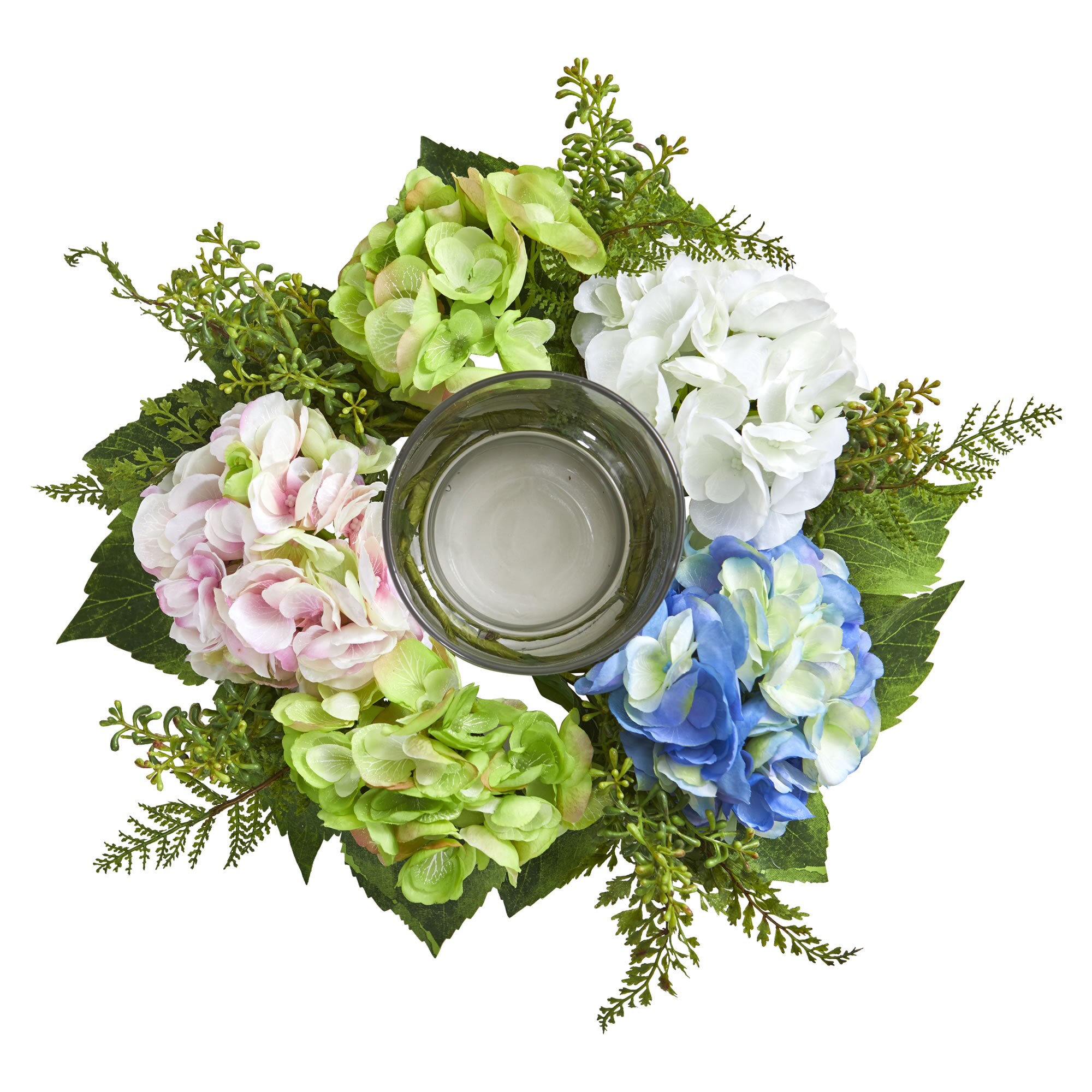 14 Inch Artificial Hydrangea Candelabrum with Clear Candle Holder Multicolor - Image 2