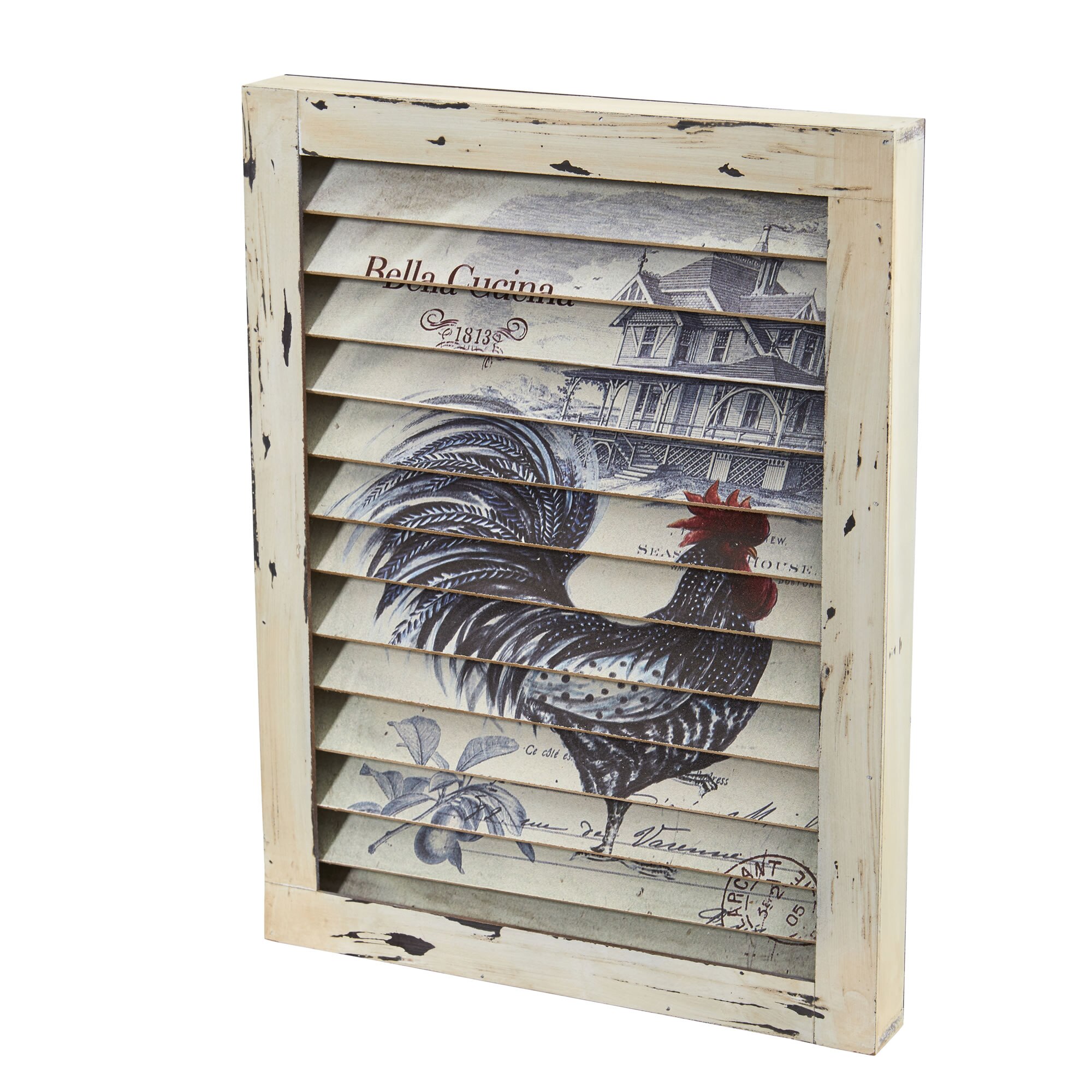 17 Inch Rooster Window Shutter Wall Decor Vintage Rustic Kitchen Art - Image 2