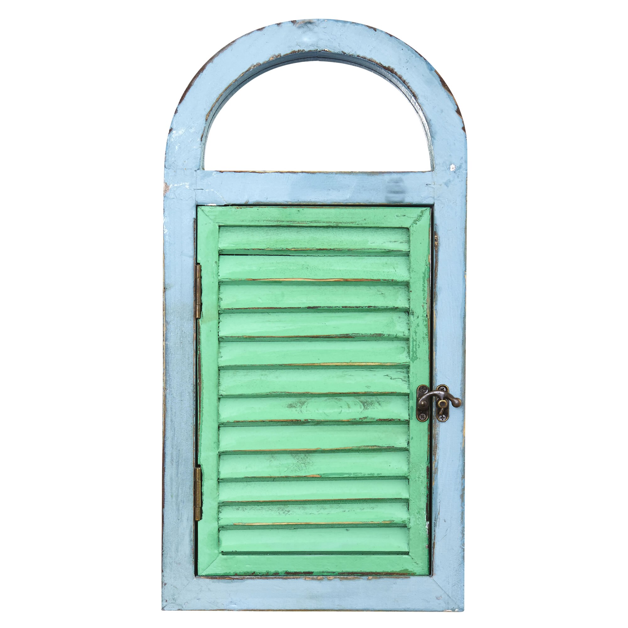 17 Inch Vintage Window Shutter Mirror Cerulean Teal Blue Weathered Look - Image 2
