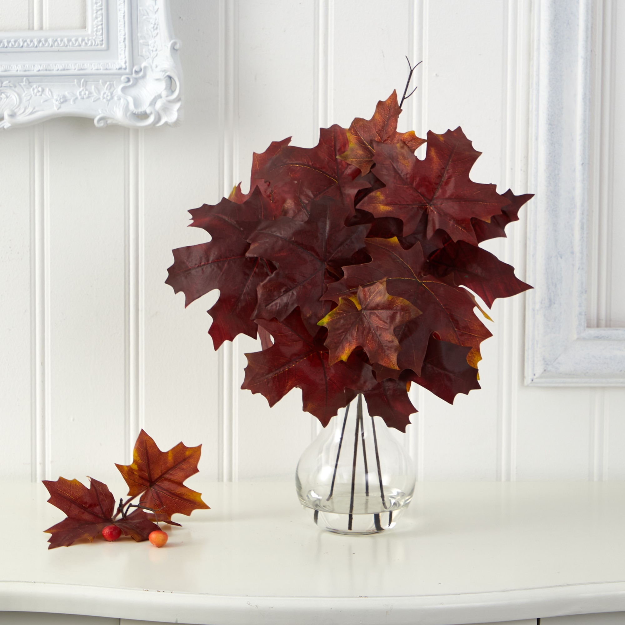 18-autumn-maple-leaf-artificial-plant-in-glass-planter - Image 2