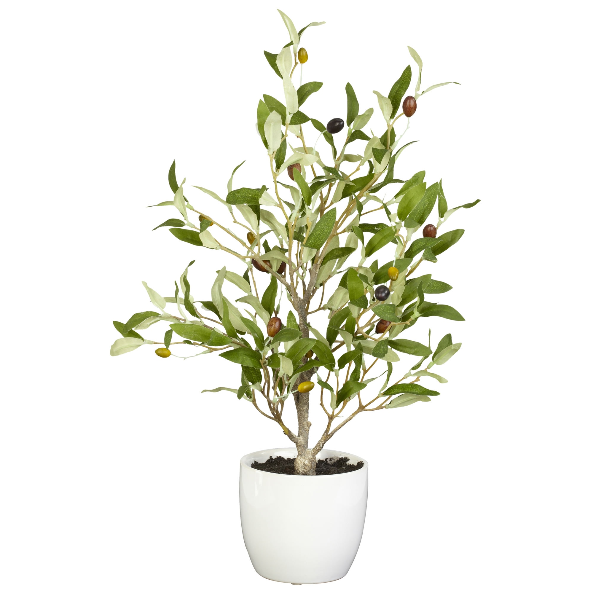 18 Inch Mini Olive Tree Set of 2 Artificial Plants with White Vase and Faux Soil - Image 2