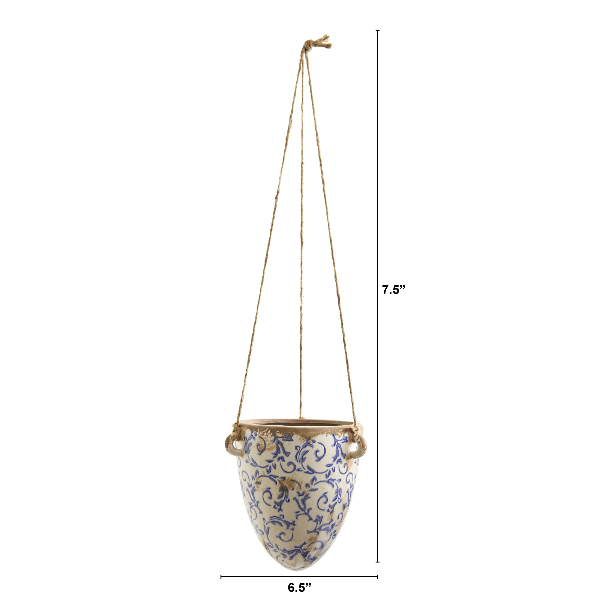 Tuscan Hanging Ceramic Scroll Planter 2 Ft Rope Rustic Indoor Pot - Image 2