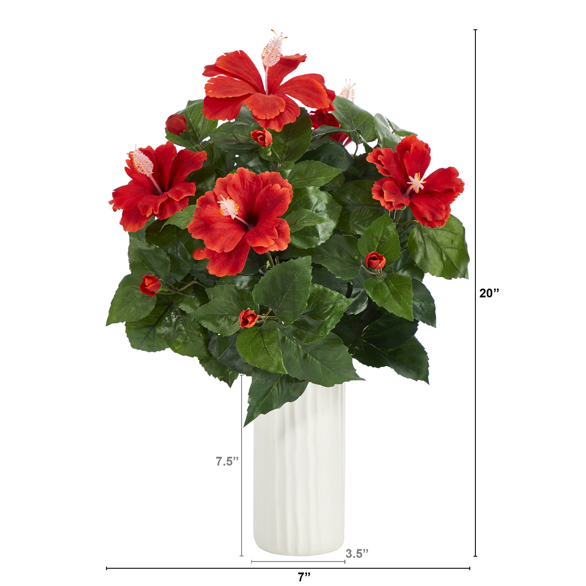 20 Inch Hibiscus Artificial Plant in White Planter Tropical Home Decor - Image 2