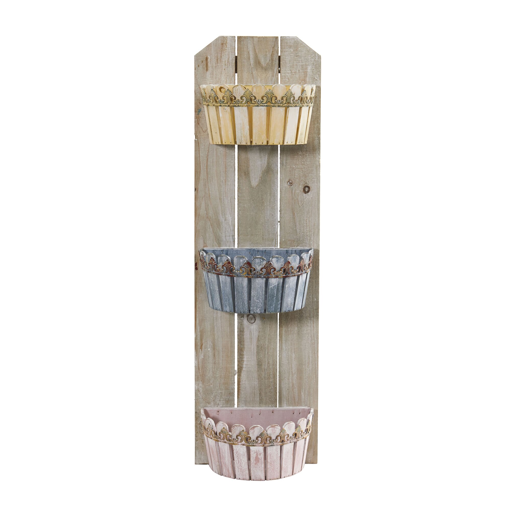 35 Inch Triple Wall Planter Vertical Rustic Three Basket Plant Holder - Image 2