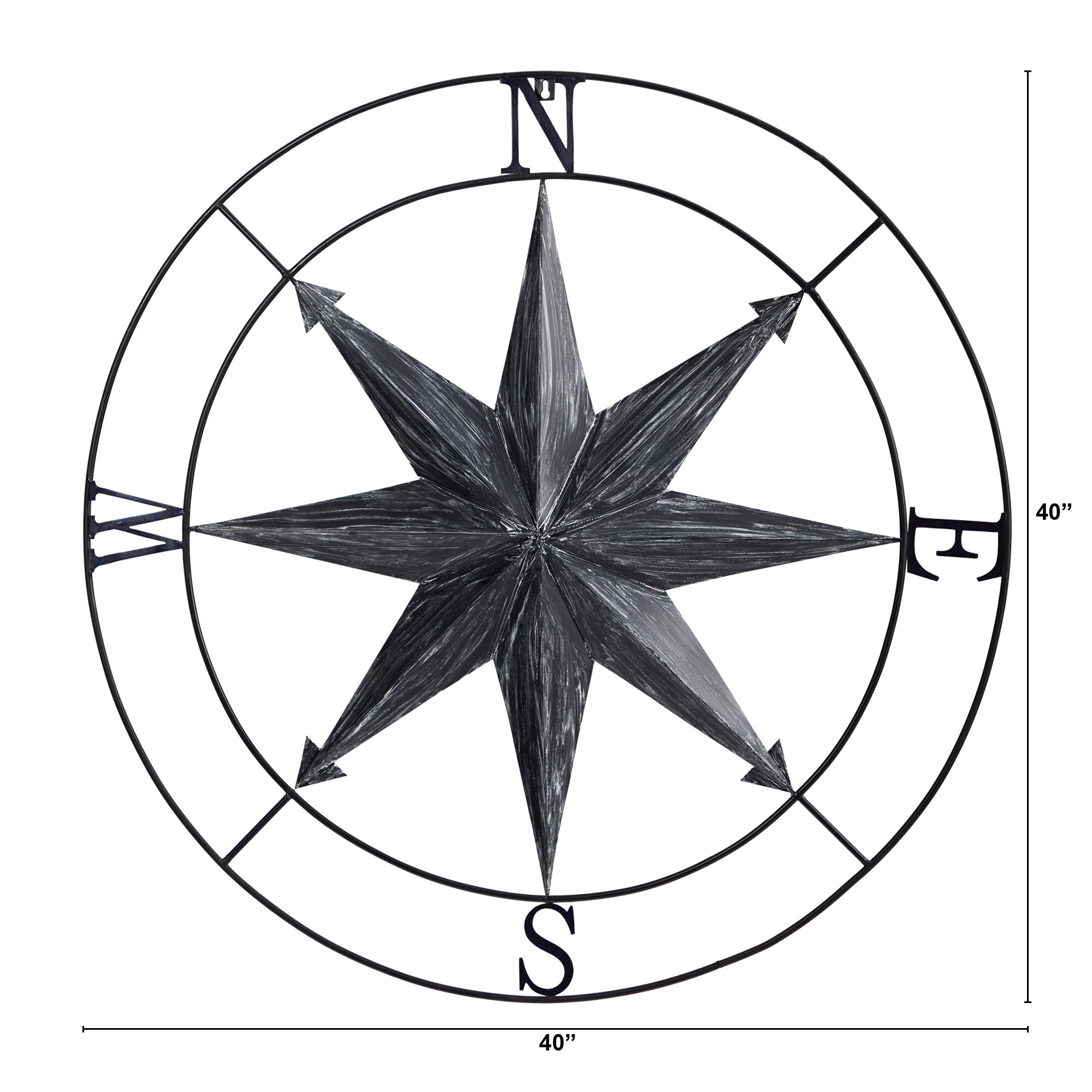40 Inch Washed Metal Nautical Compass Wall Art Decor Coastal Style - Image 2