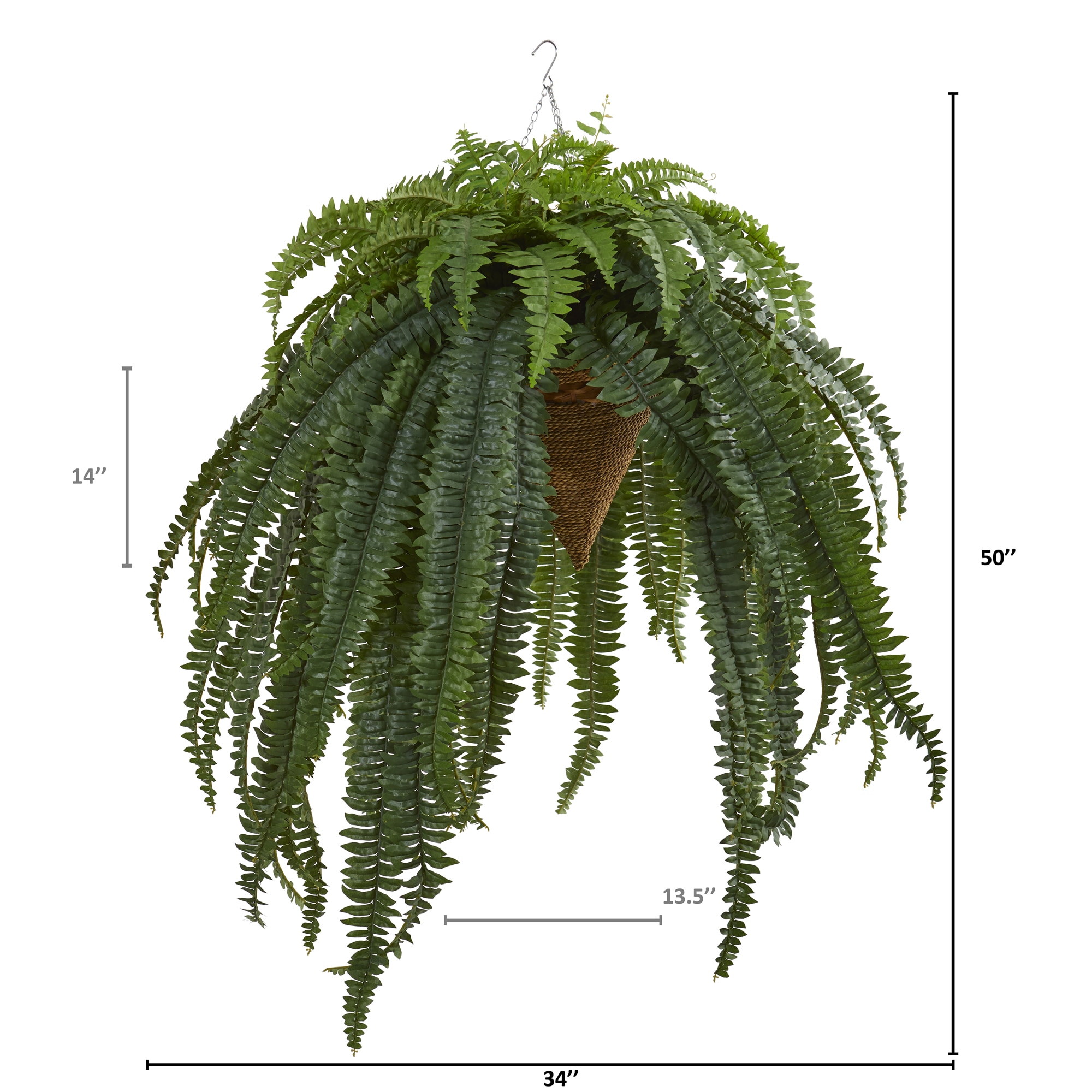 50 Inch Giant Boston Fern Artificial Plant Hanging Cone Realistic Fronds - Image 2
