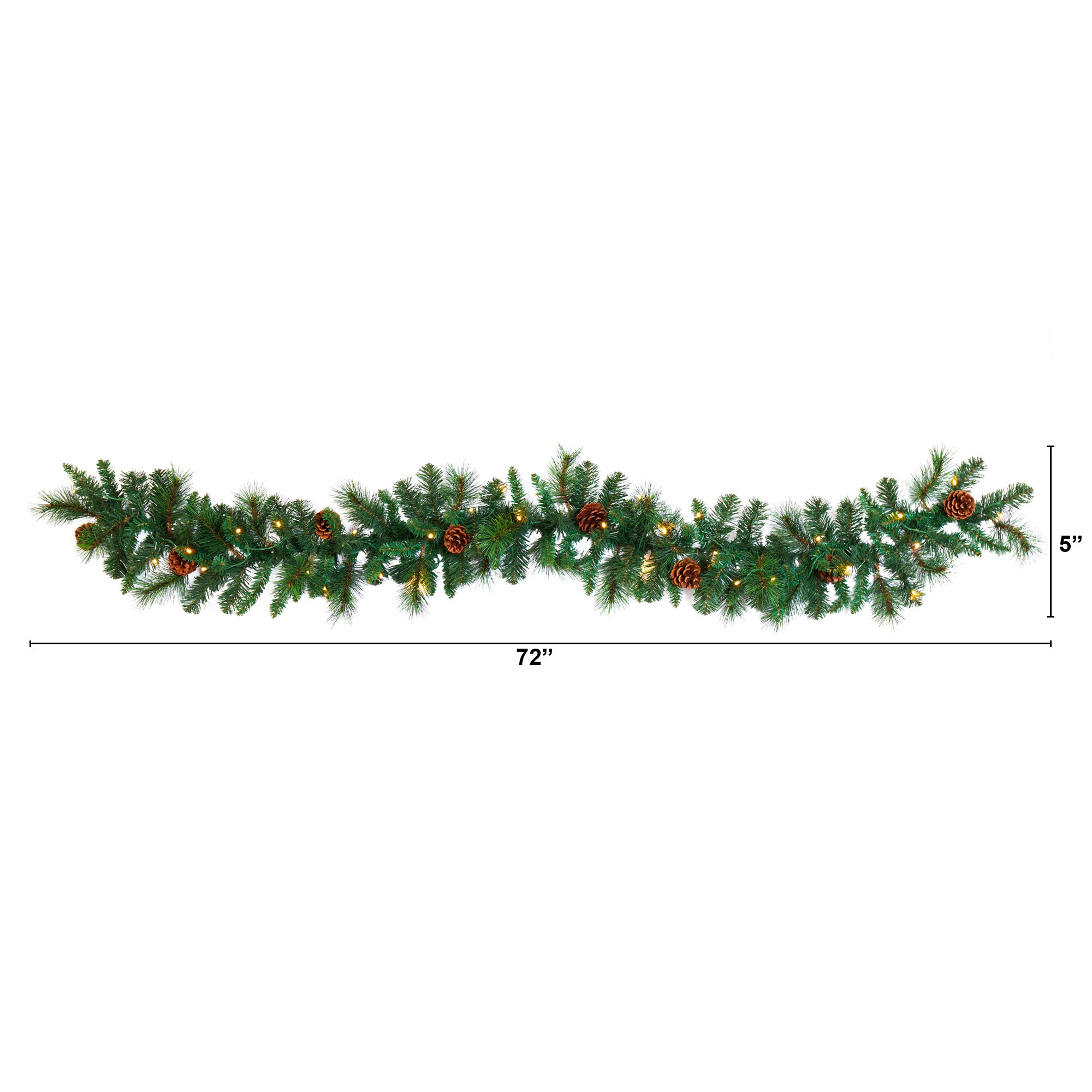 6 Foot Mixed Pine Pinecone Garland with 35 Clear LED Battery Operated Lights - Image 2