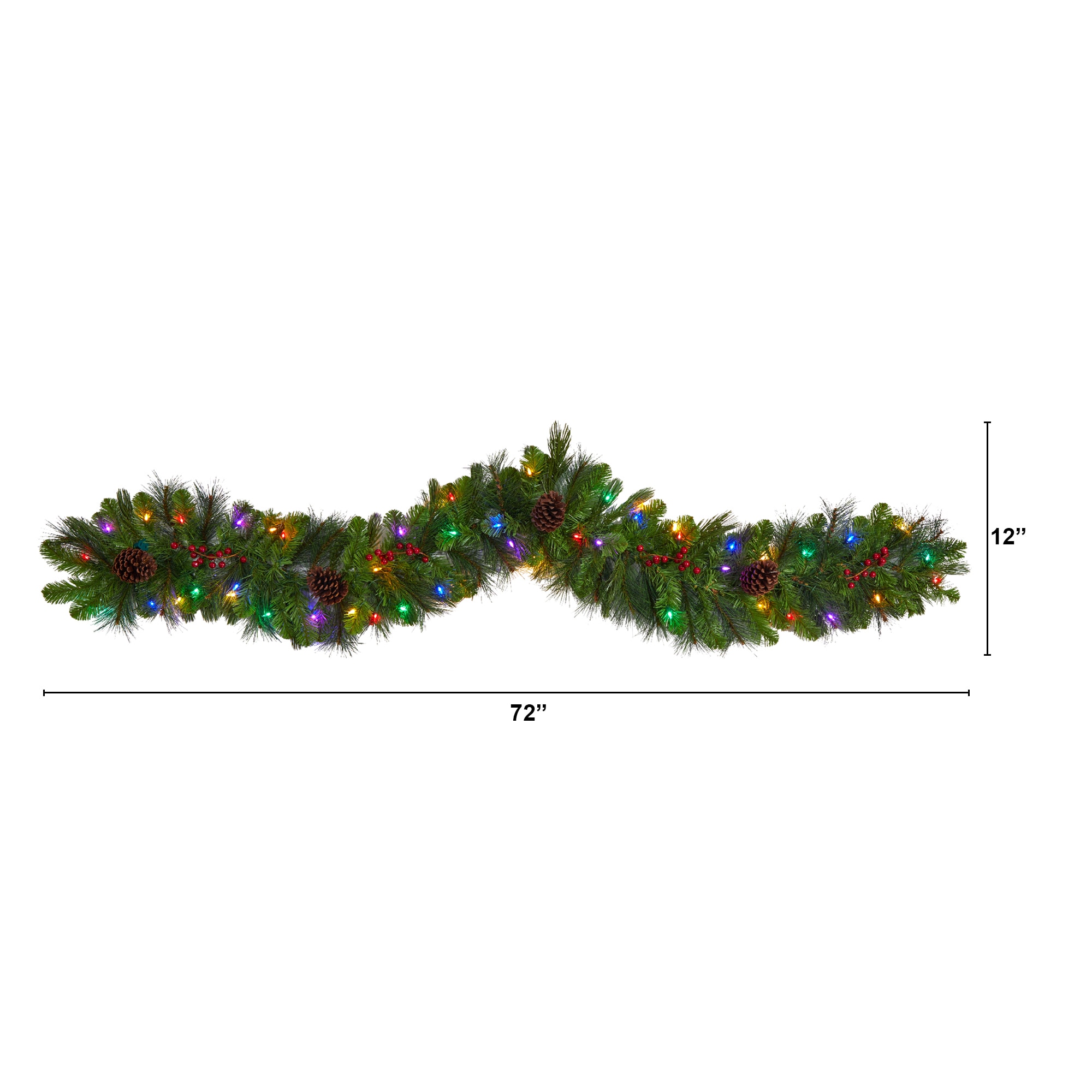 6 Ft Pinecones and Berries Xmas Garland with 50 Multicolored LED Lights - Image 2