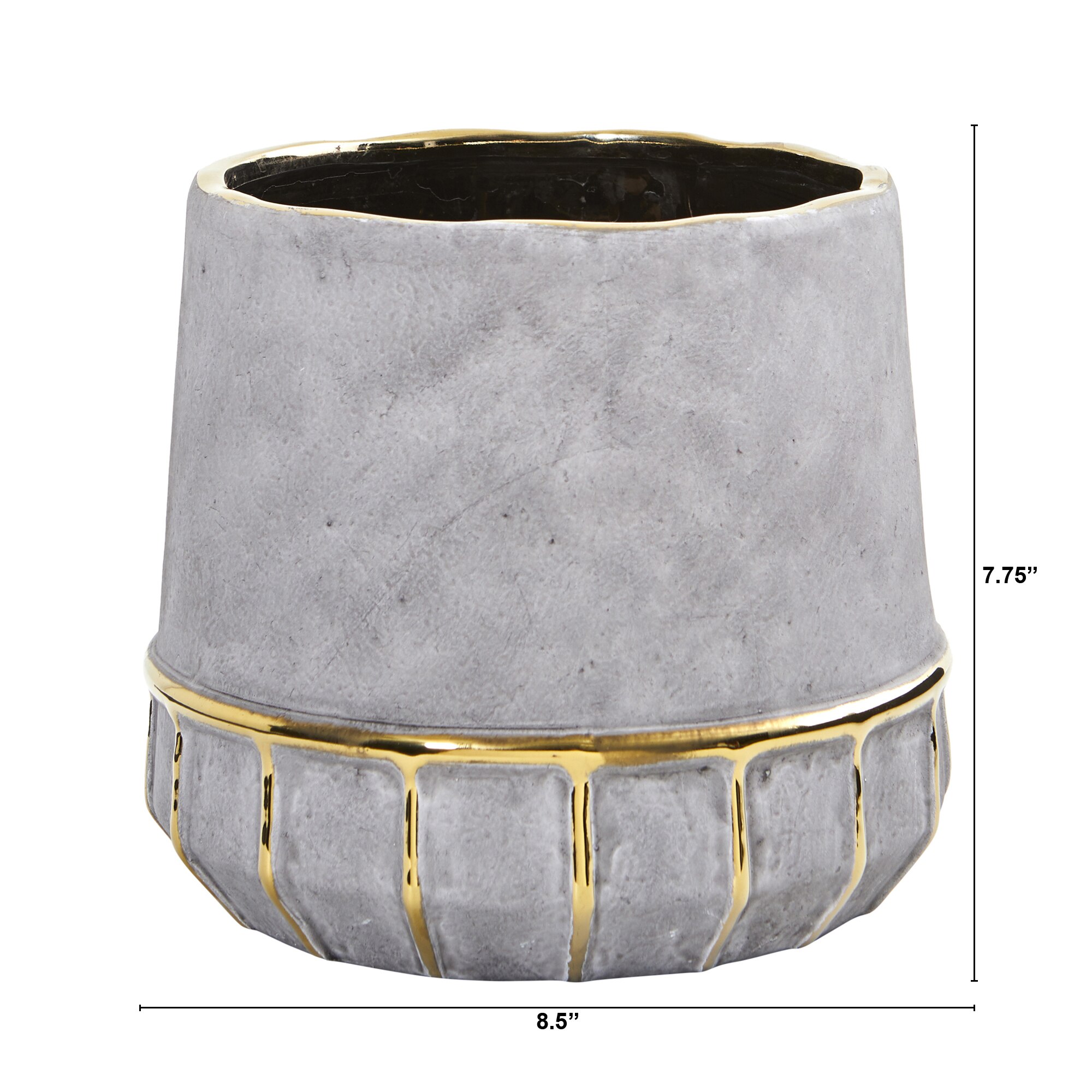 8.5 Inch Regal Stone Decorative Planter Oval Stoneware Vase Gold Accents - Image 2