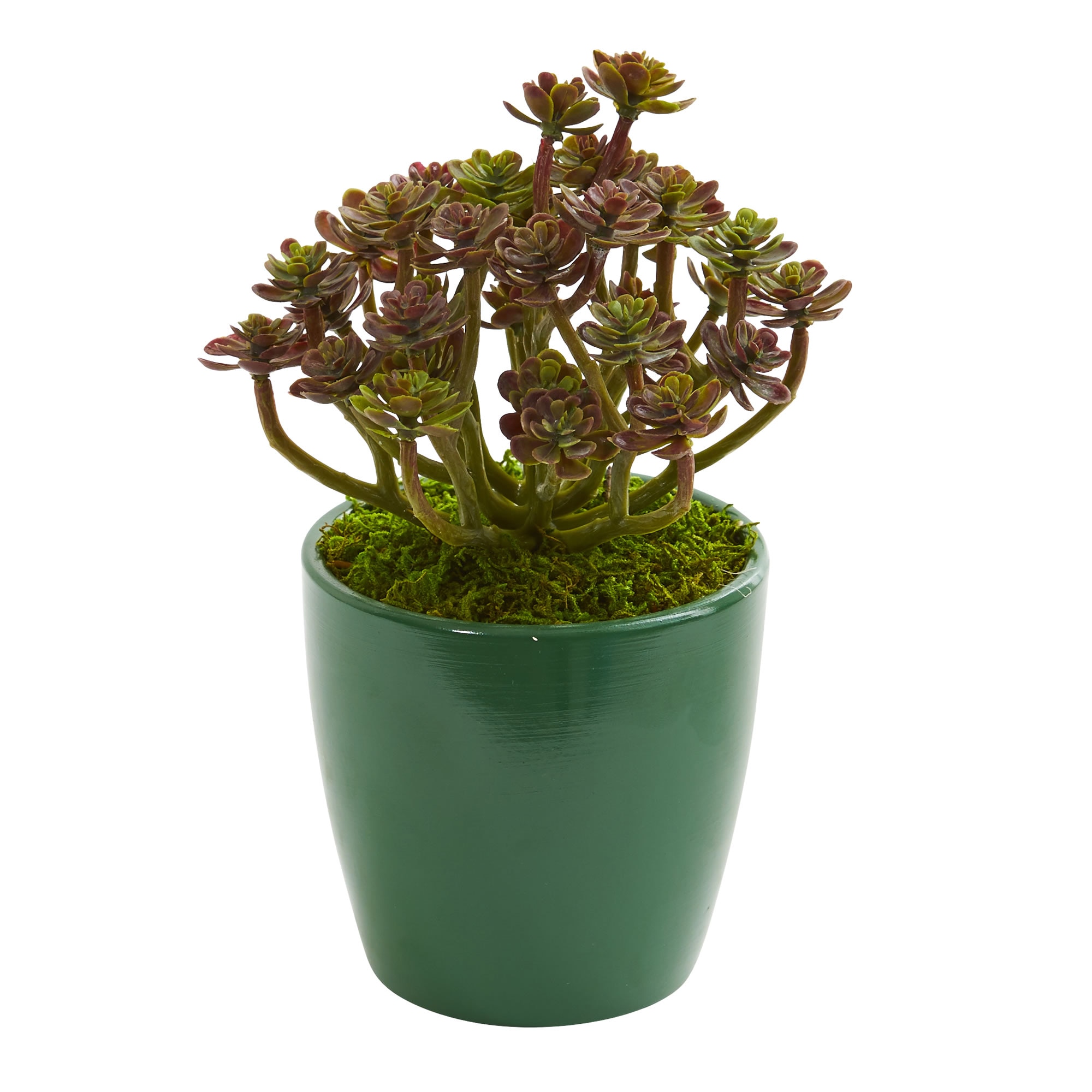 8 Inch Sedum Artificial Plant Green Planter Set of 2 Faux Succulent Decor - Image 2