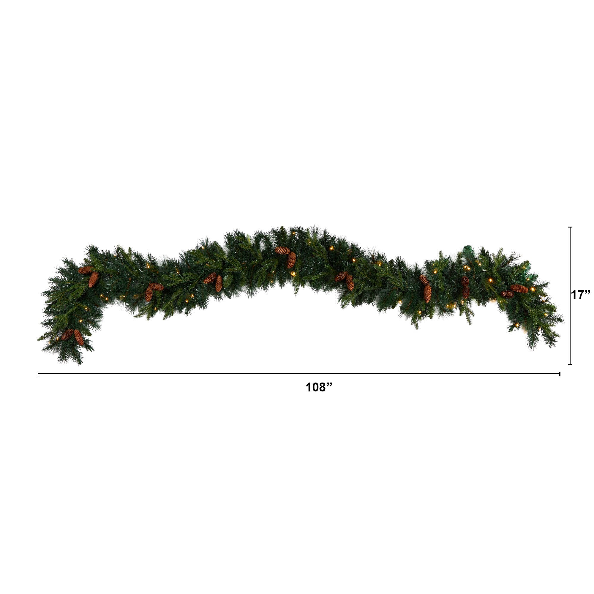 9 Ft Pines Pinecones Christmas Garland 70 LED Lights 286 Bendable Leaves - Image 2