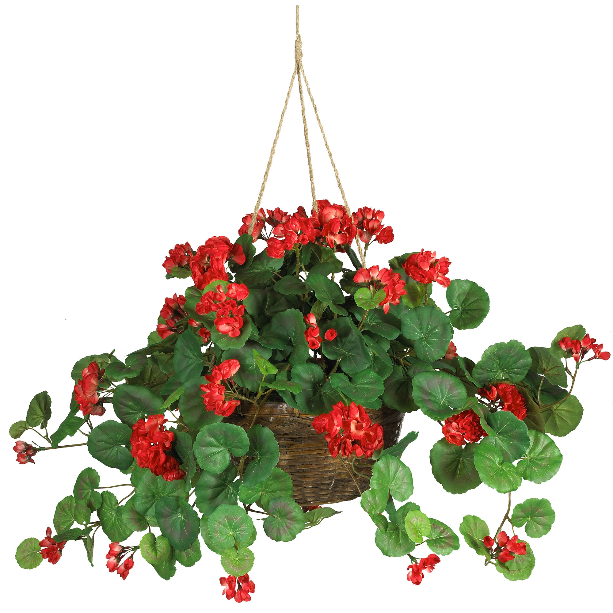 Geranium Hanging Basket Artificial Silk Flowers Wicker Planter 24 Inch - Image 2