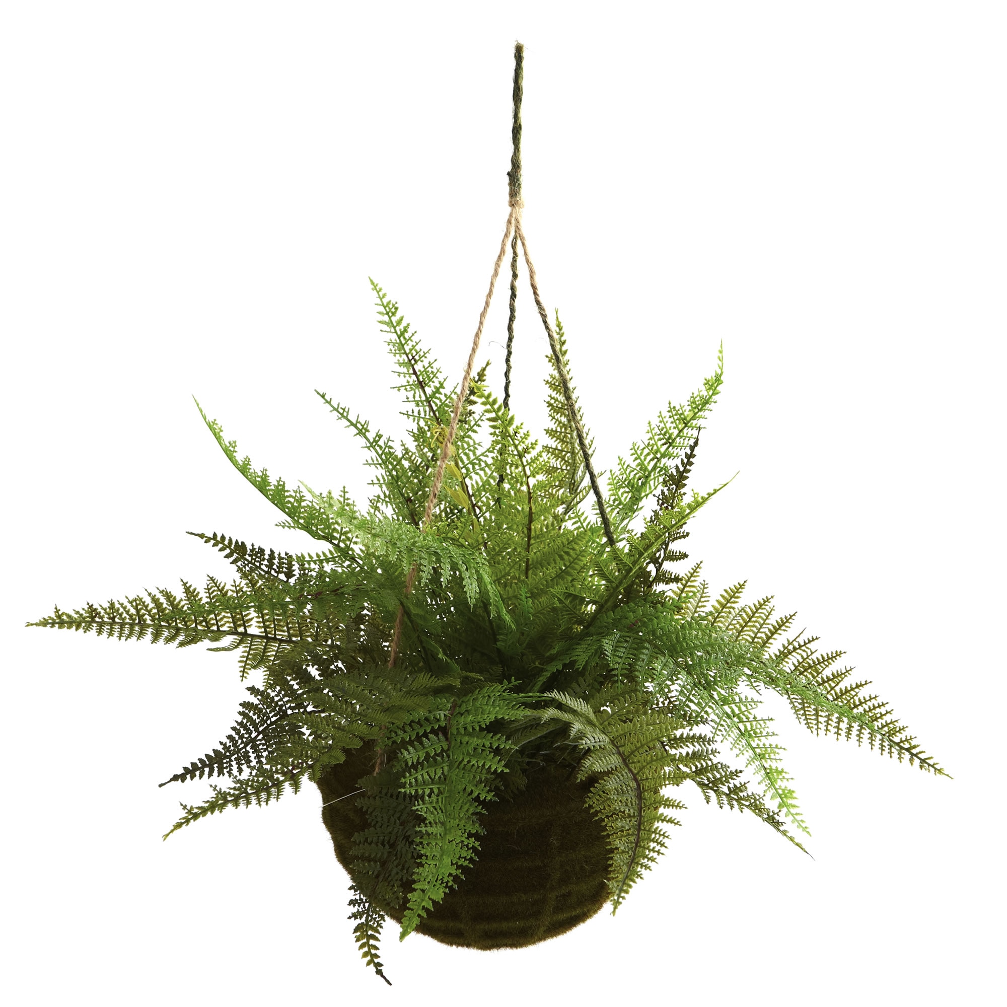 Leather Fern Artificial Plant Set of 2 with Moss Hanging Baskets 18 Inch In/Out - Image 2