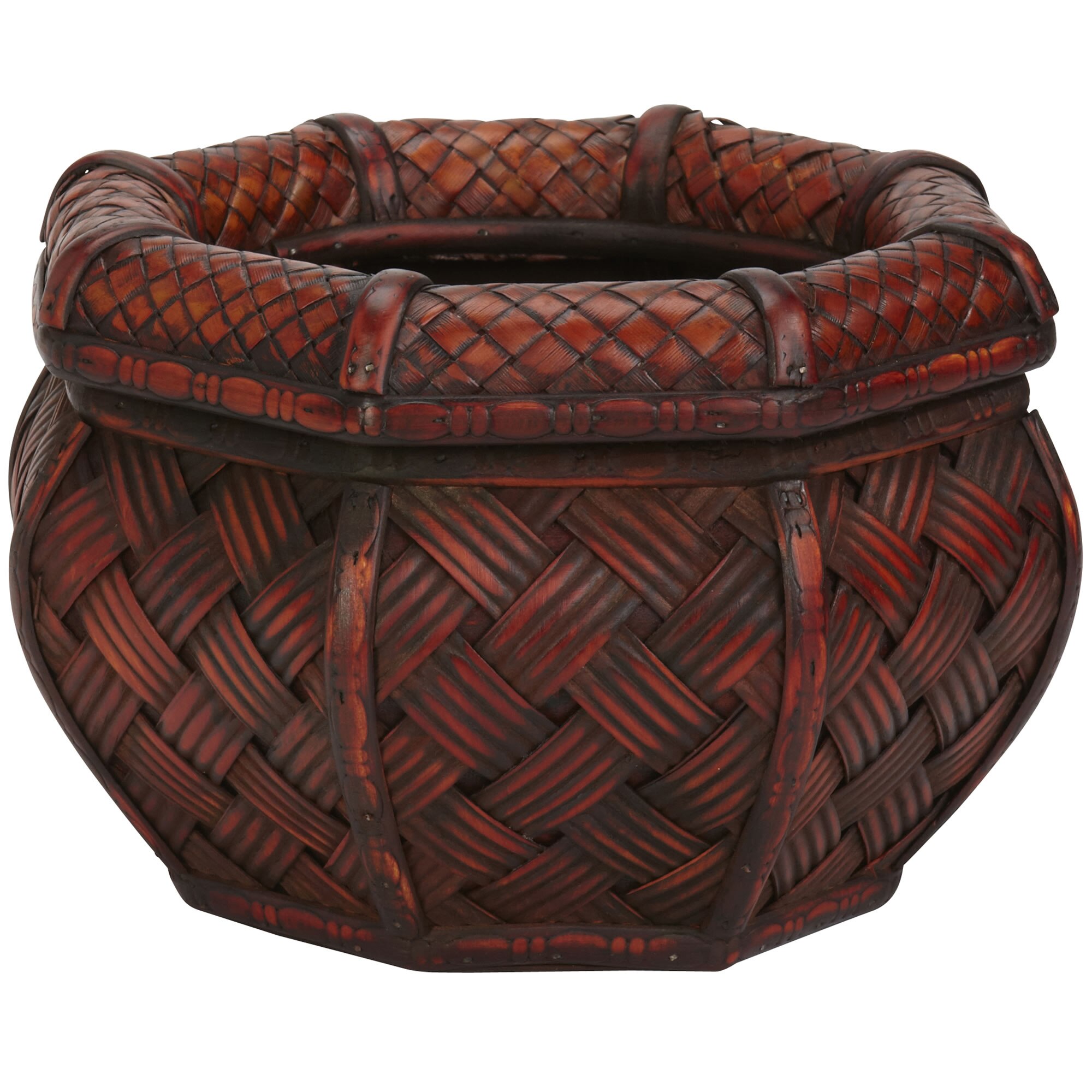 Rounded Octagon Decorative Planter Set of 2 Light and Dark Burgundy Cross Hatch - Image 2