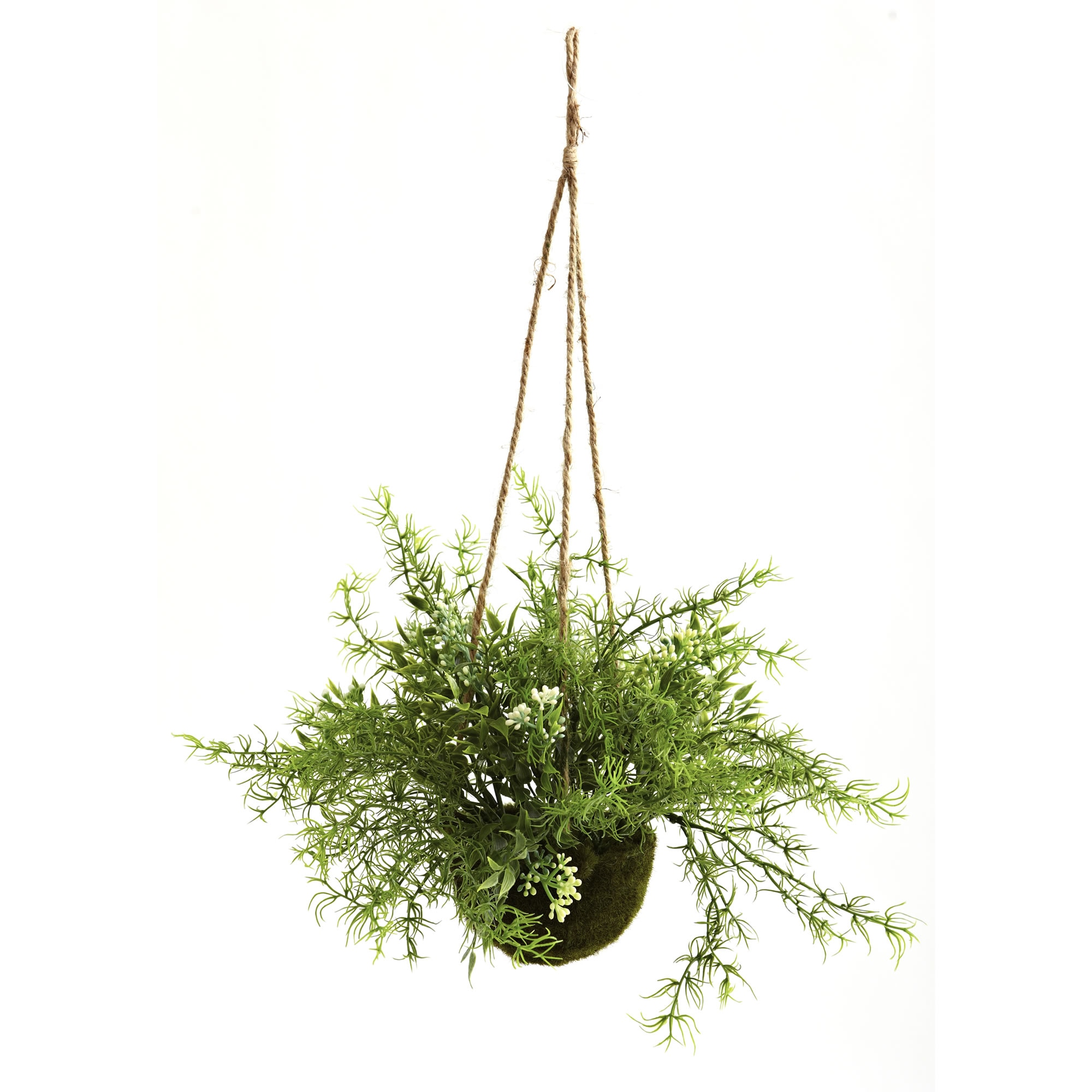 Ruscus Sedum and Springeri Hanging Basket Set of 3 Green Faux Plants 15 Inch - Image 2