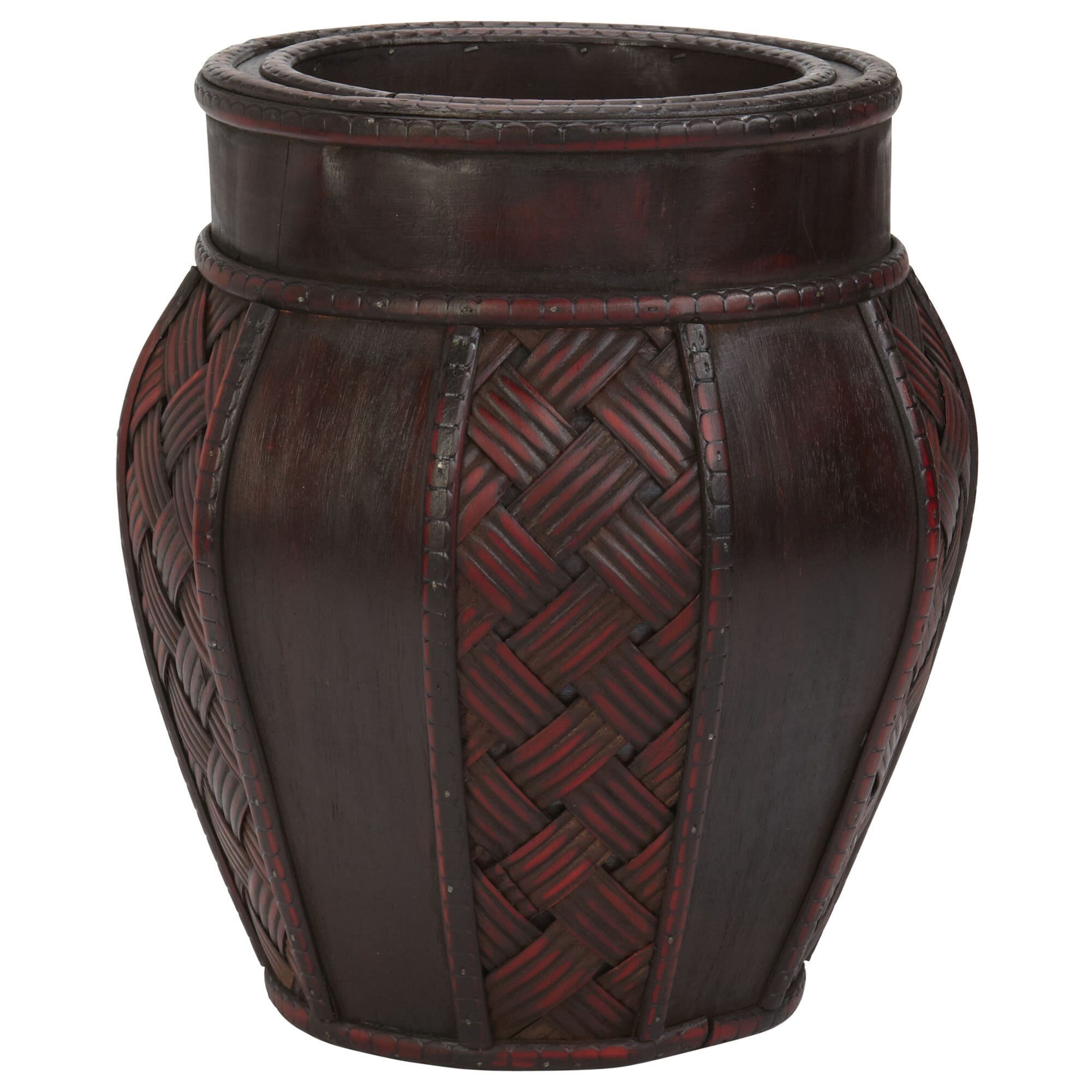 Wood and Weave Panel Decorative Planters Set of 2 Dark Brown Wine Finish - Image 2