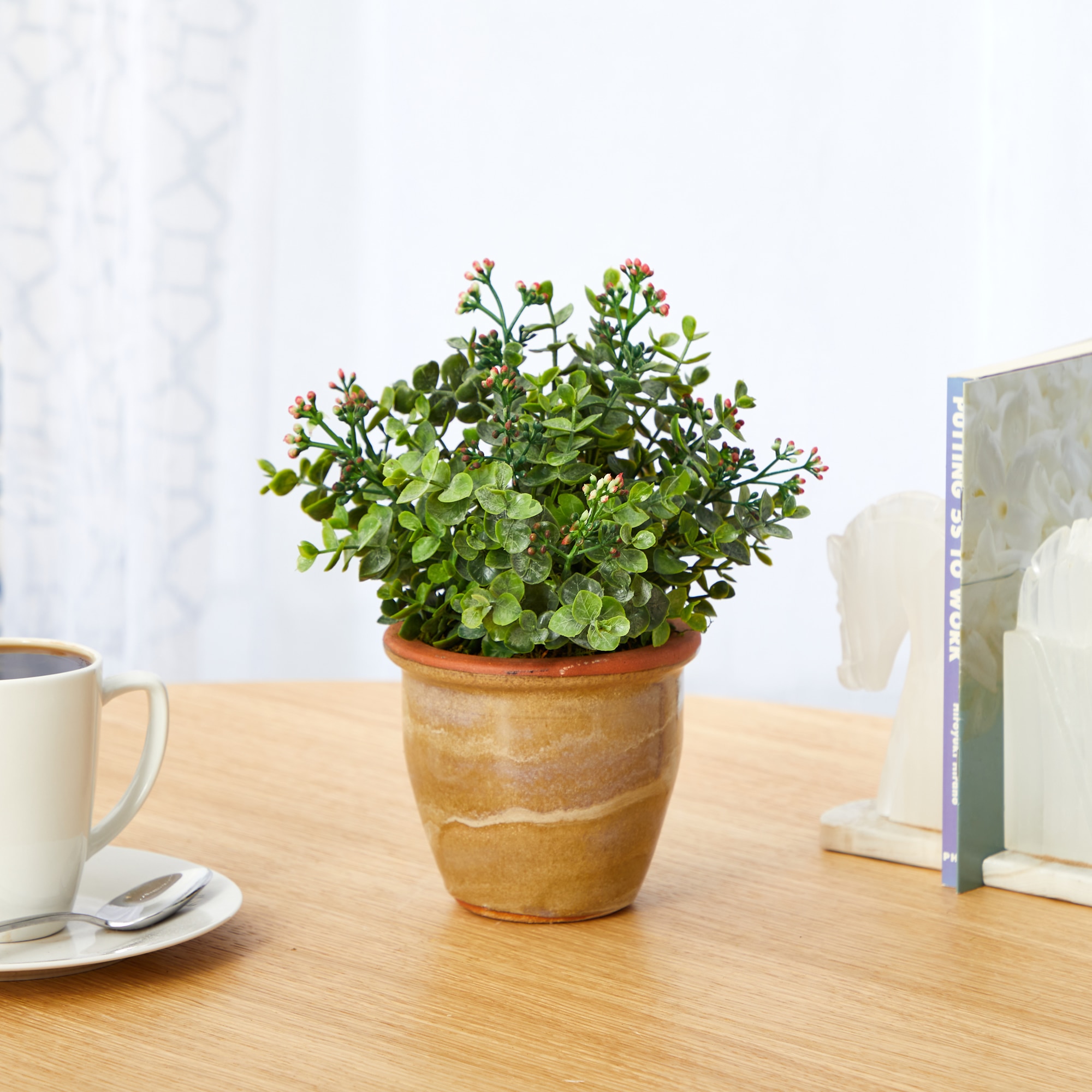 10 Inch Eucalyptus and Sedum Artificial Plant Ceramic Planter Succulent Decor - Image 3