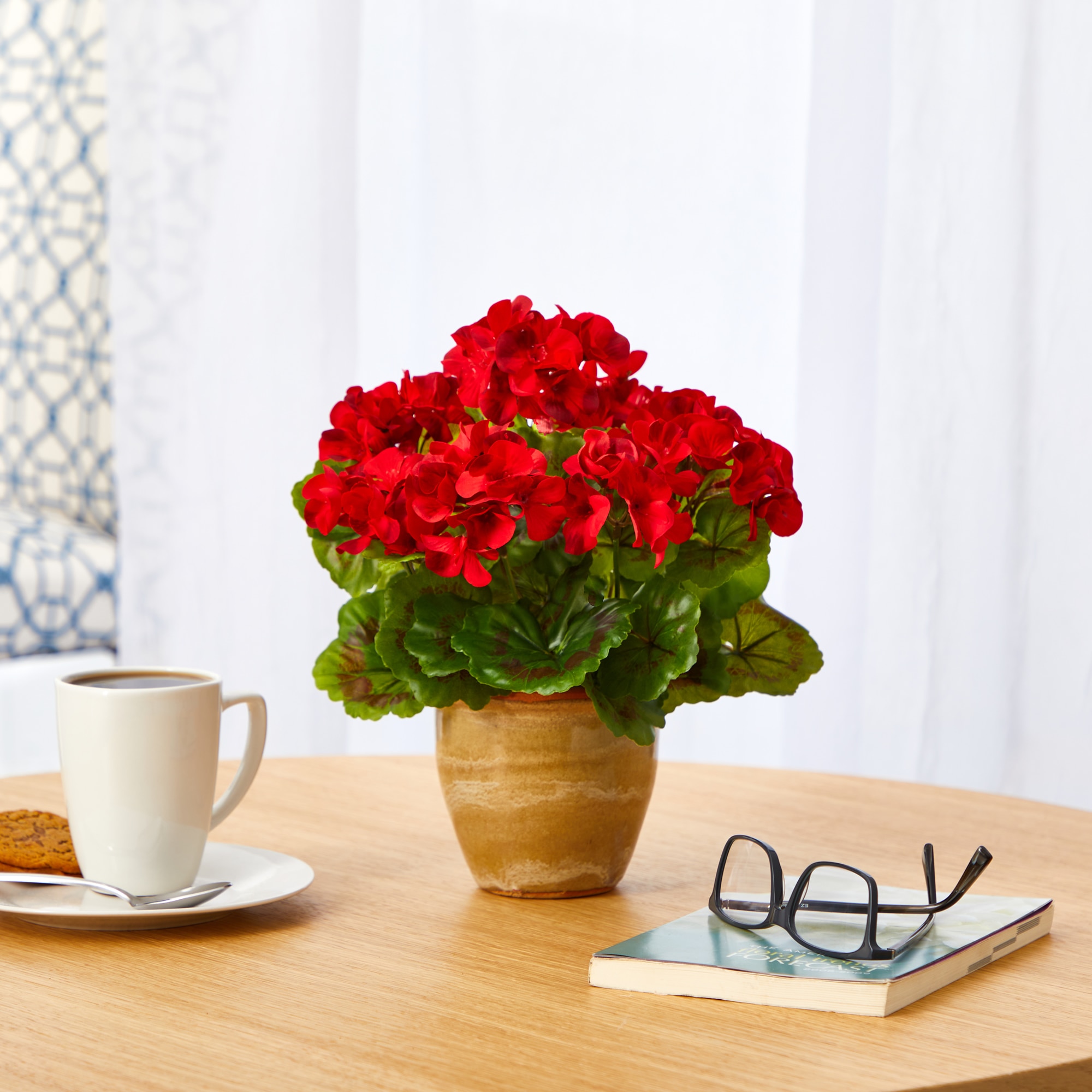 11 Inch UV Resistant Artificial Geranium Plant in Ceramic Planter Indoor - Image 3