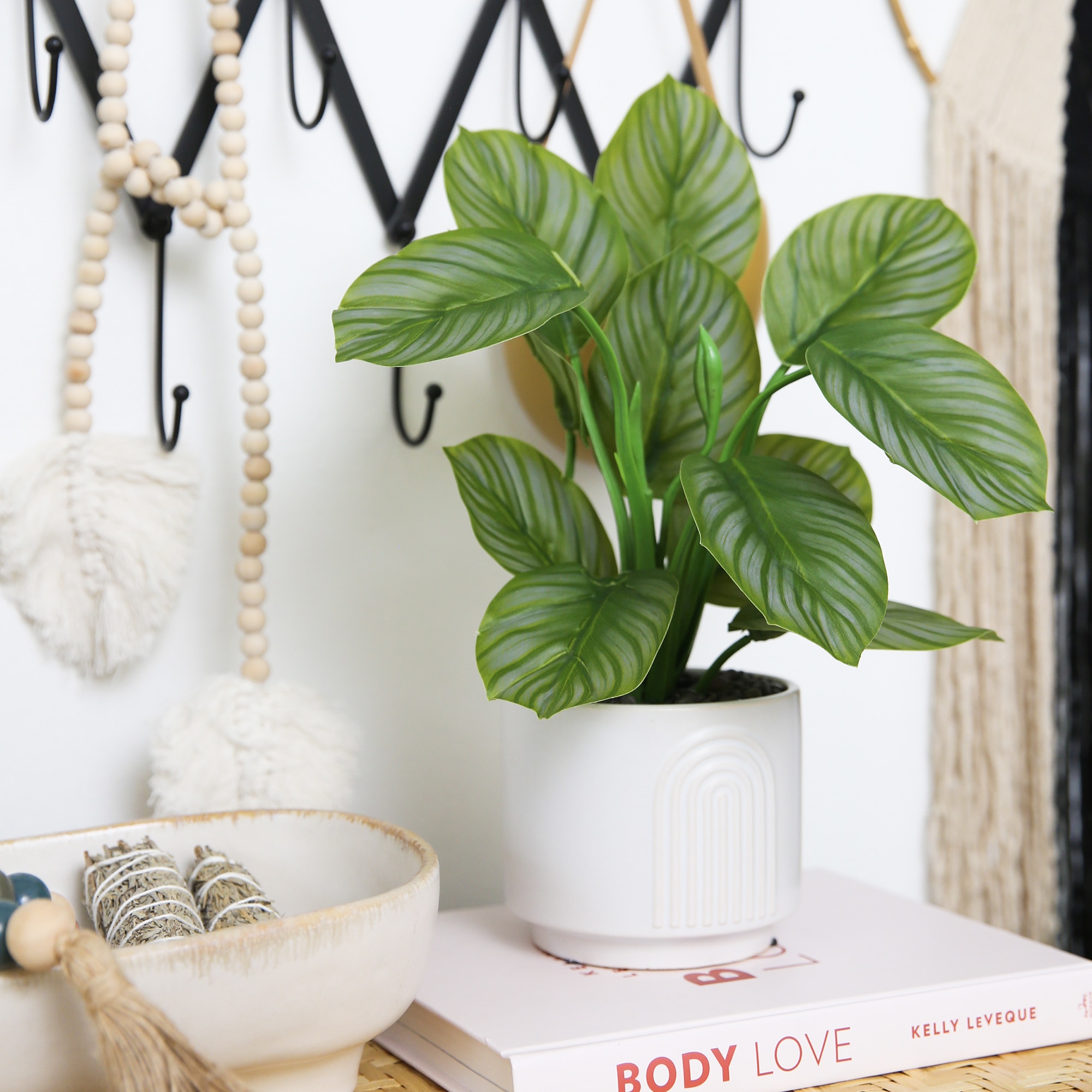 12 Inch Artificial Calathea Plant with Decorative Planter Tropical Leaf Pattern - Image 3