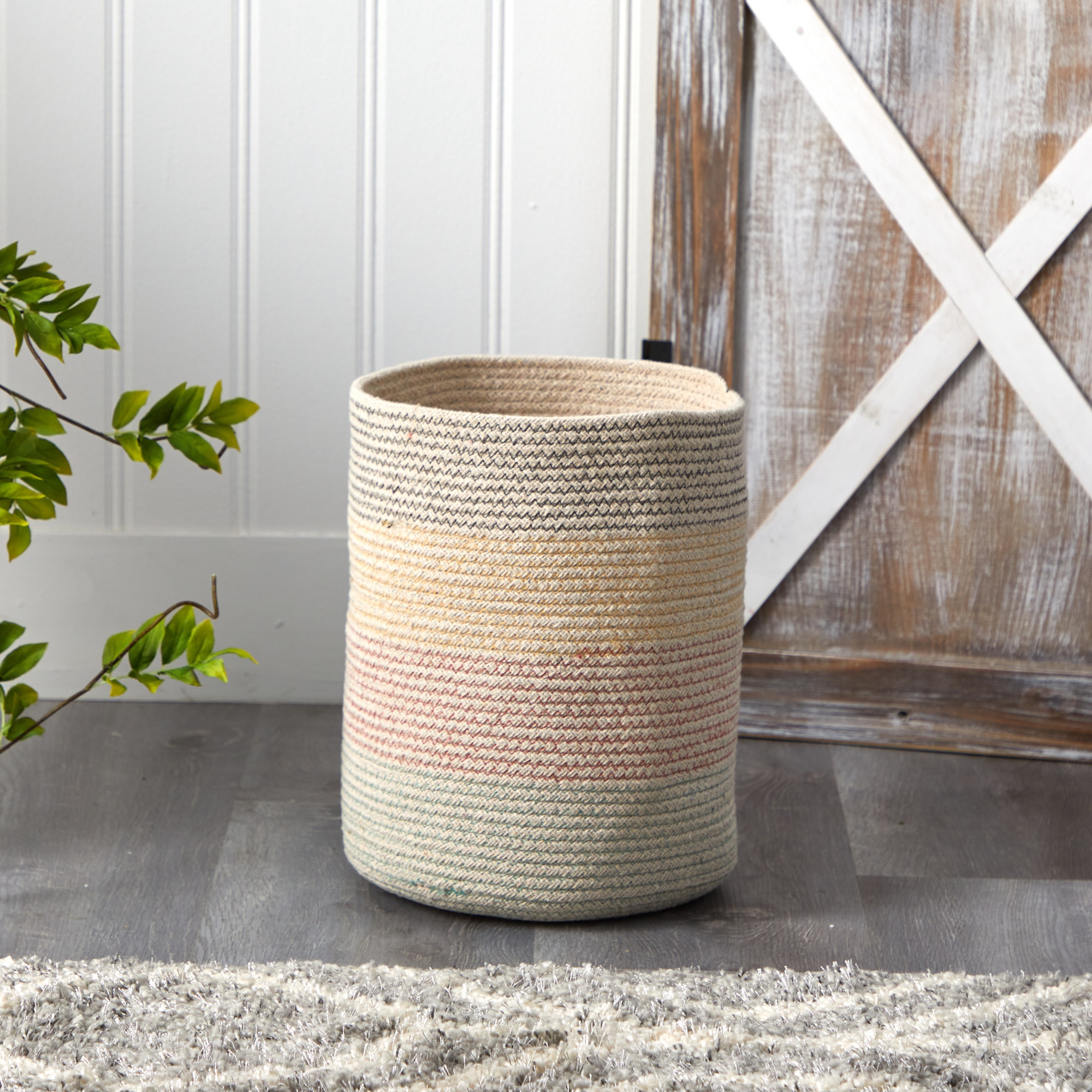 12 Inch Handmade Natural Cotton Multicolored Woven Plant Basket Indoor Use - Image 3