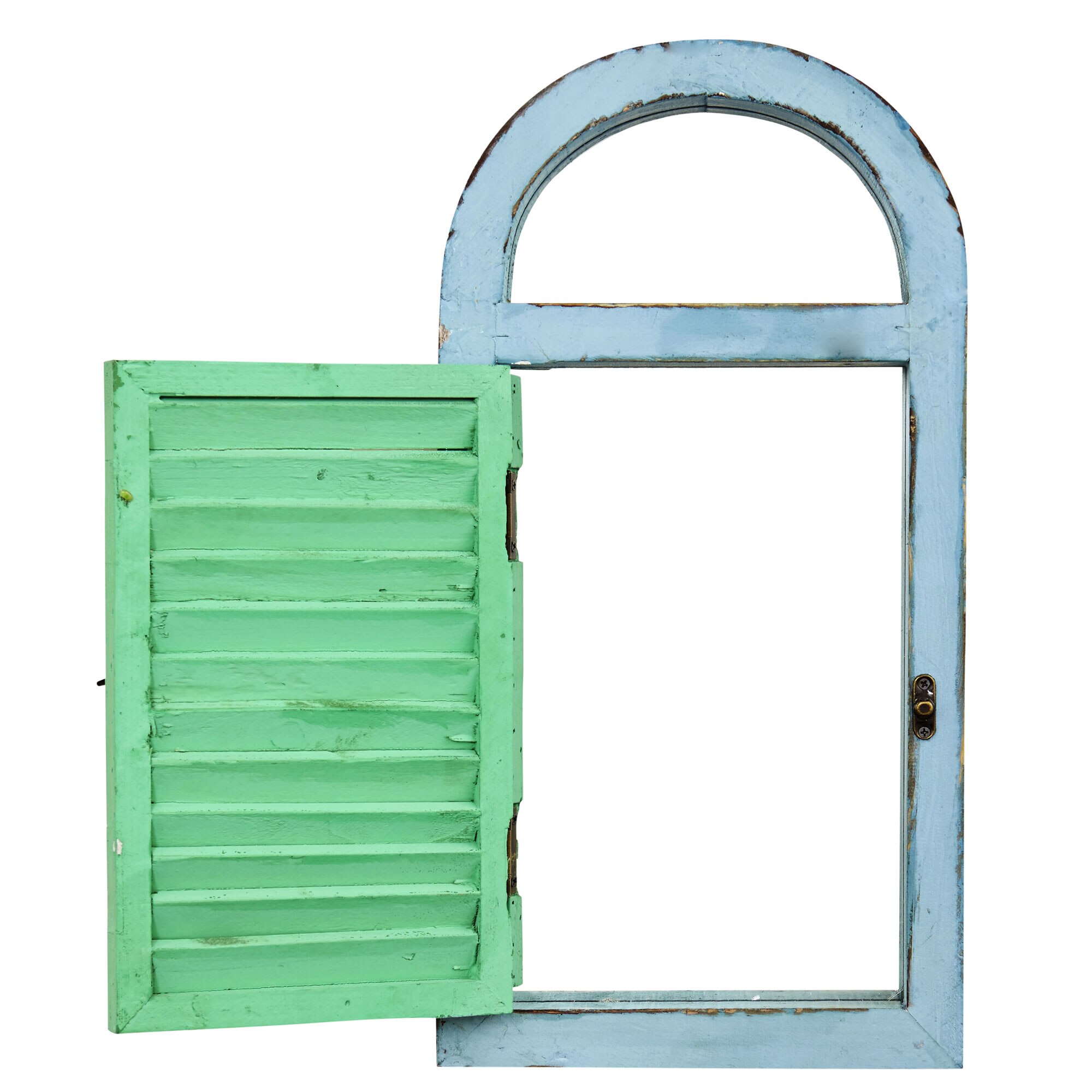 17 Inch Vintage Window Shutter Mirror Cerulean Teal Blue Weathered Look - Image 3