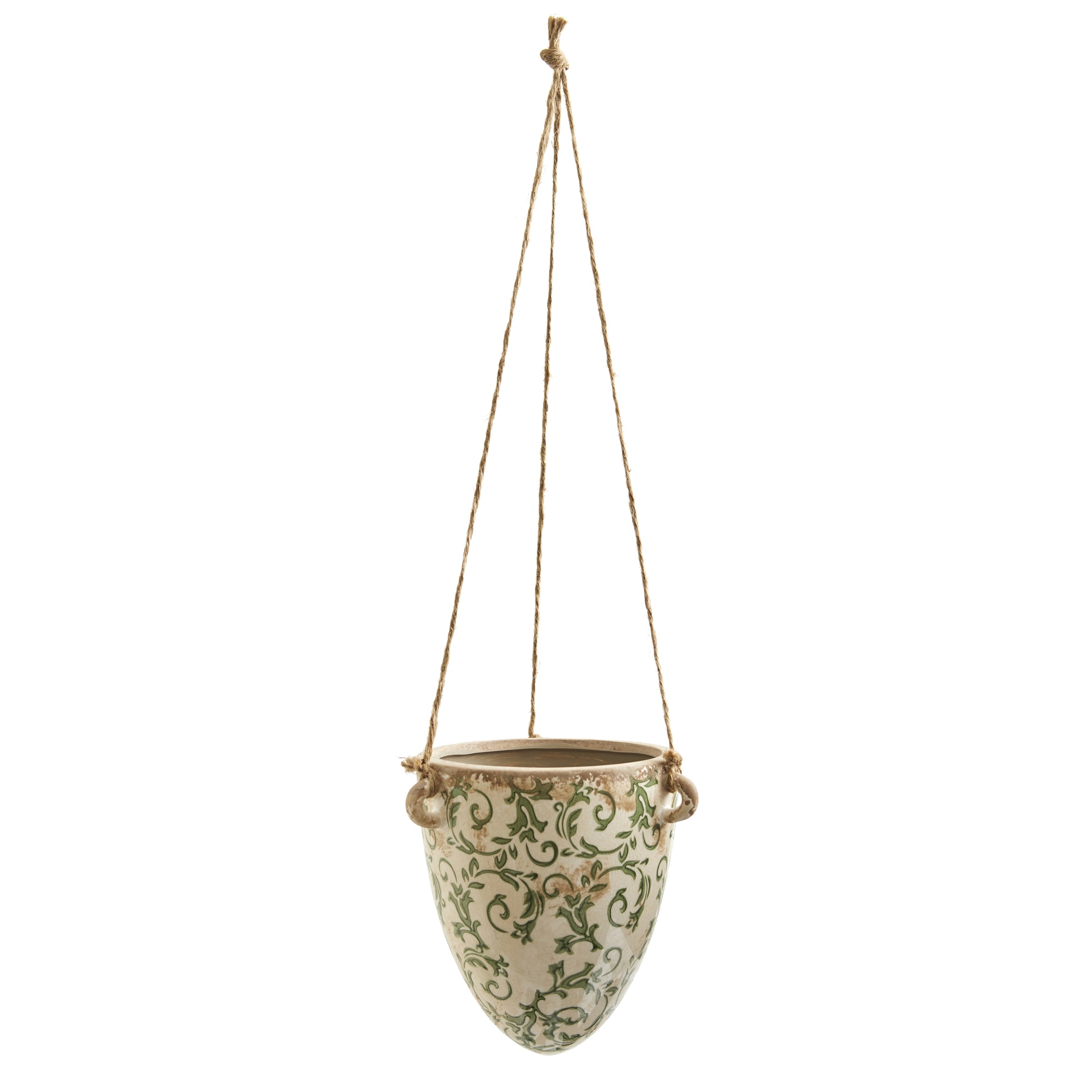 Tuscan Hanging Ceramic Scroll Planter 2 Ft Rope Rustic Indoor Pot - Image 3