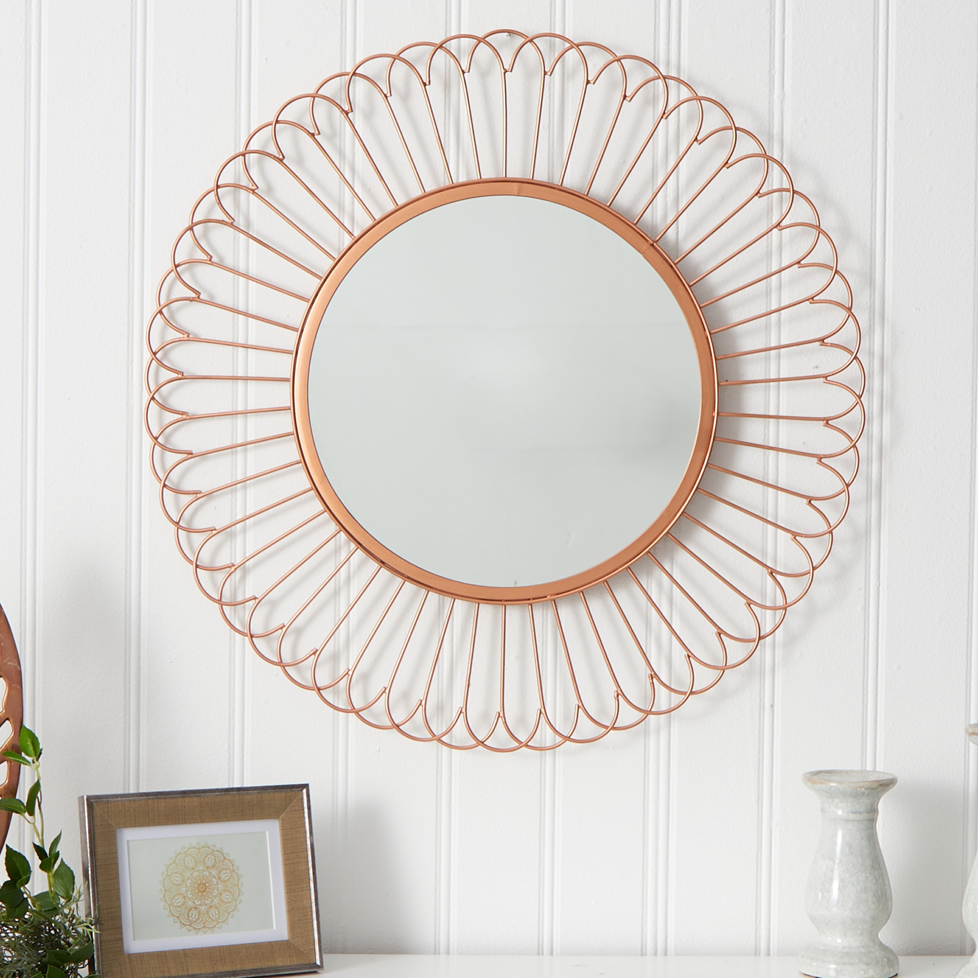 28 Starburst Mirror Wall Decor Brass Finish Metal Loop Centered Reflective - Image 3