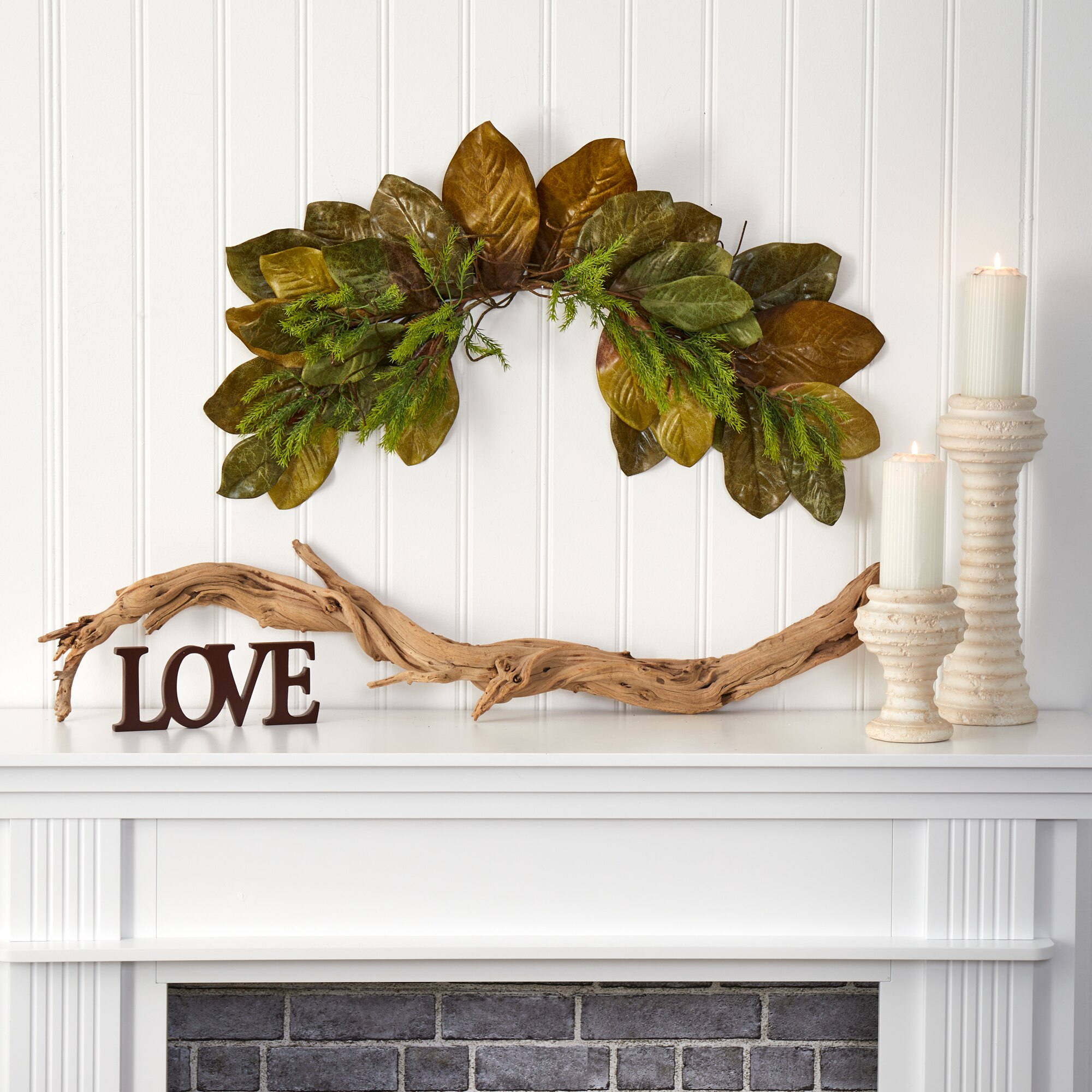 35 Inch Fall Magnolia Leaf Artificial Swag with Mixed Grasses Decorative Accent - Image 3