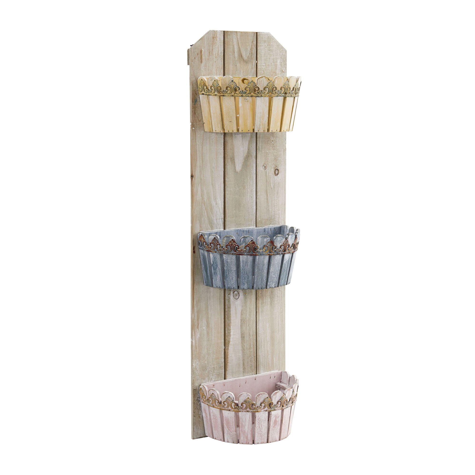35 Inch Triple Wall Planter Vertical Rustic Three Basket Plant Holder - Image 3