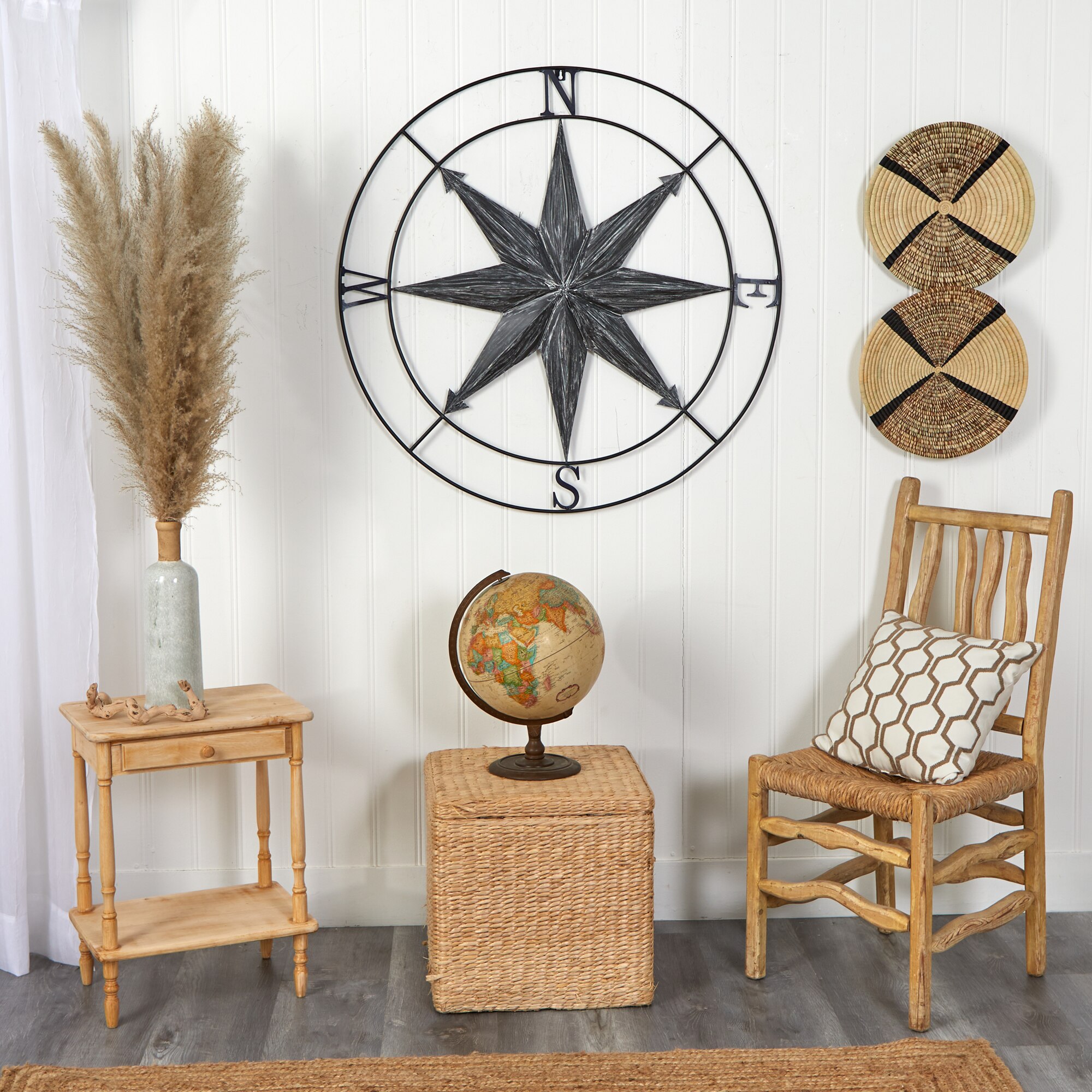 40 Inch Washed Metal Nautical Compass Wall Art Decor Coastal Style - Image 3