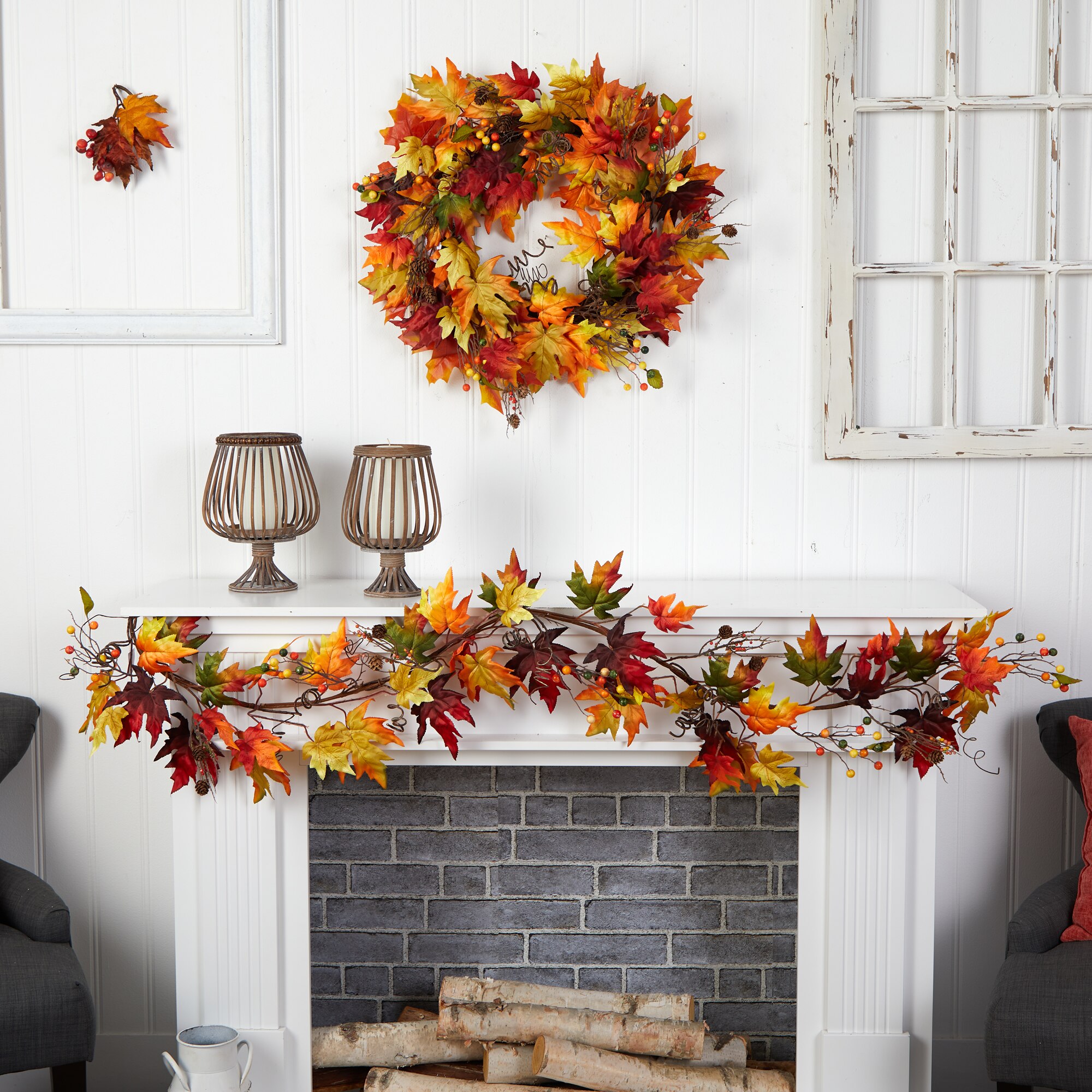 6 Foot Autumn Maple Leaf Berry Fall Garland Artificial Pinecones Decor - Image 3