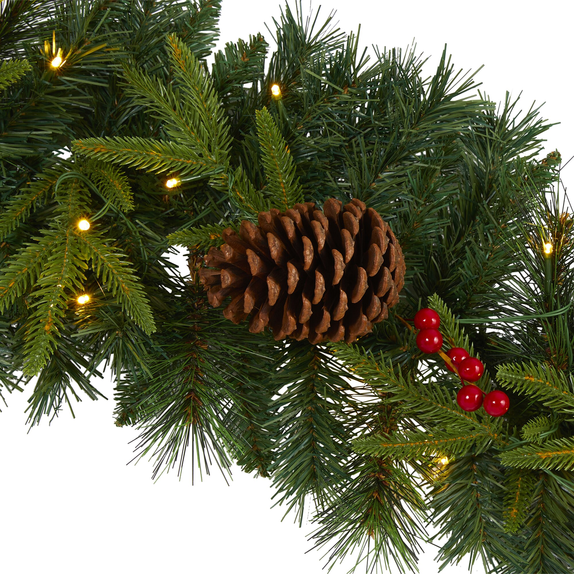 9 Ft Mixed Pine Christmas Garland with 50 LEDs Berries Pinecones Festive Decor - Image 3