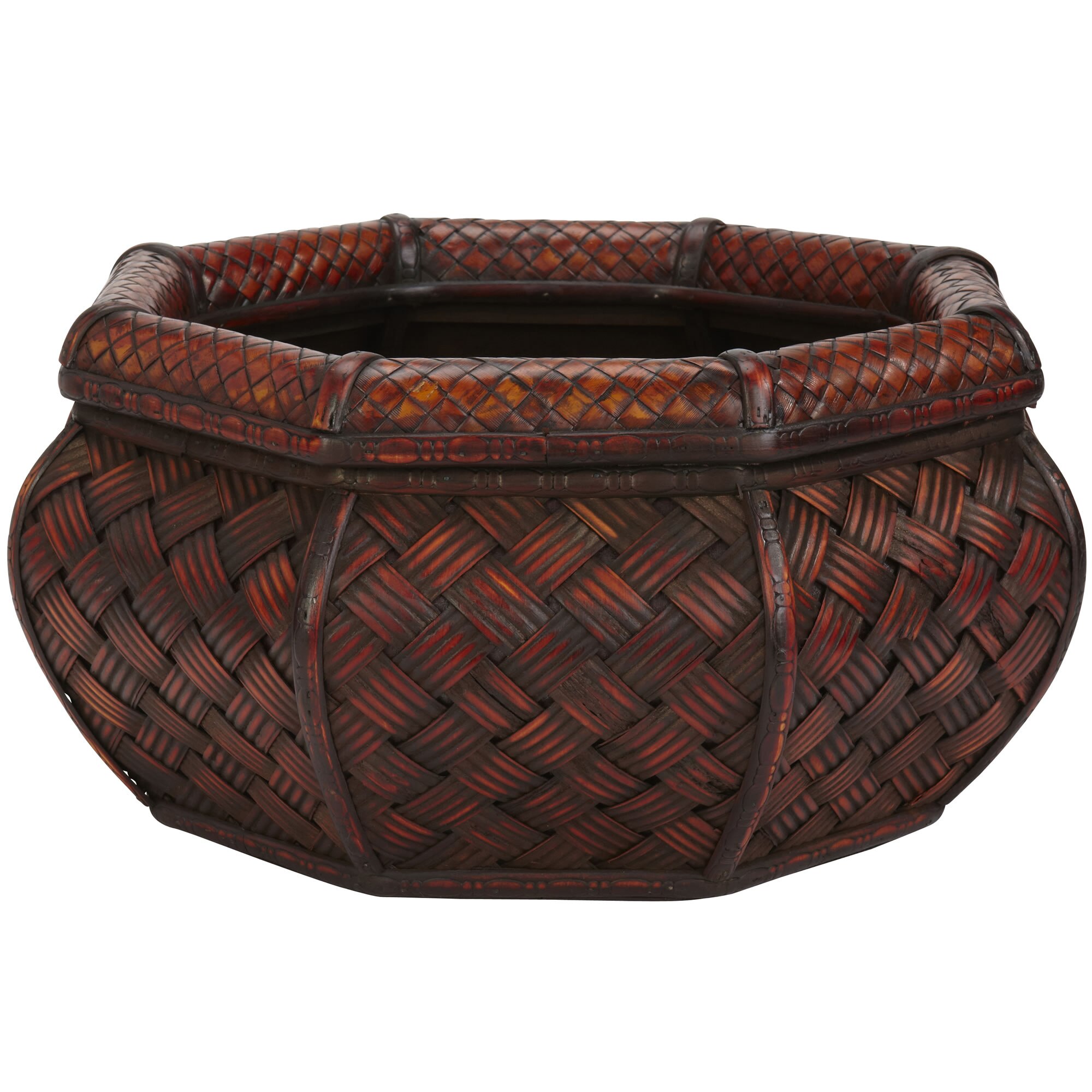 Rounded Octagon Decorative Planter Set of 2 Light and Dark Burgundy Cross Hatch - Image 3