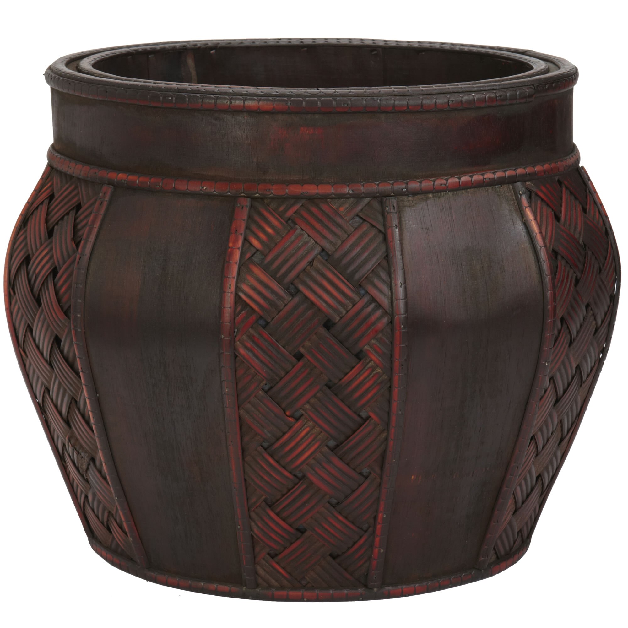 Wood and Weave Panel Decorative Planters Set of 2 Dark Brown Wine Finish - Image 3