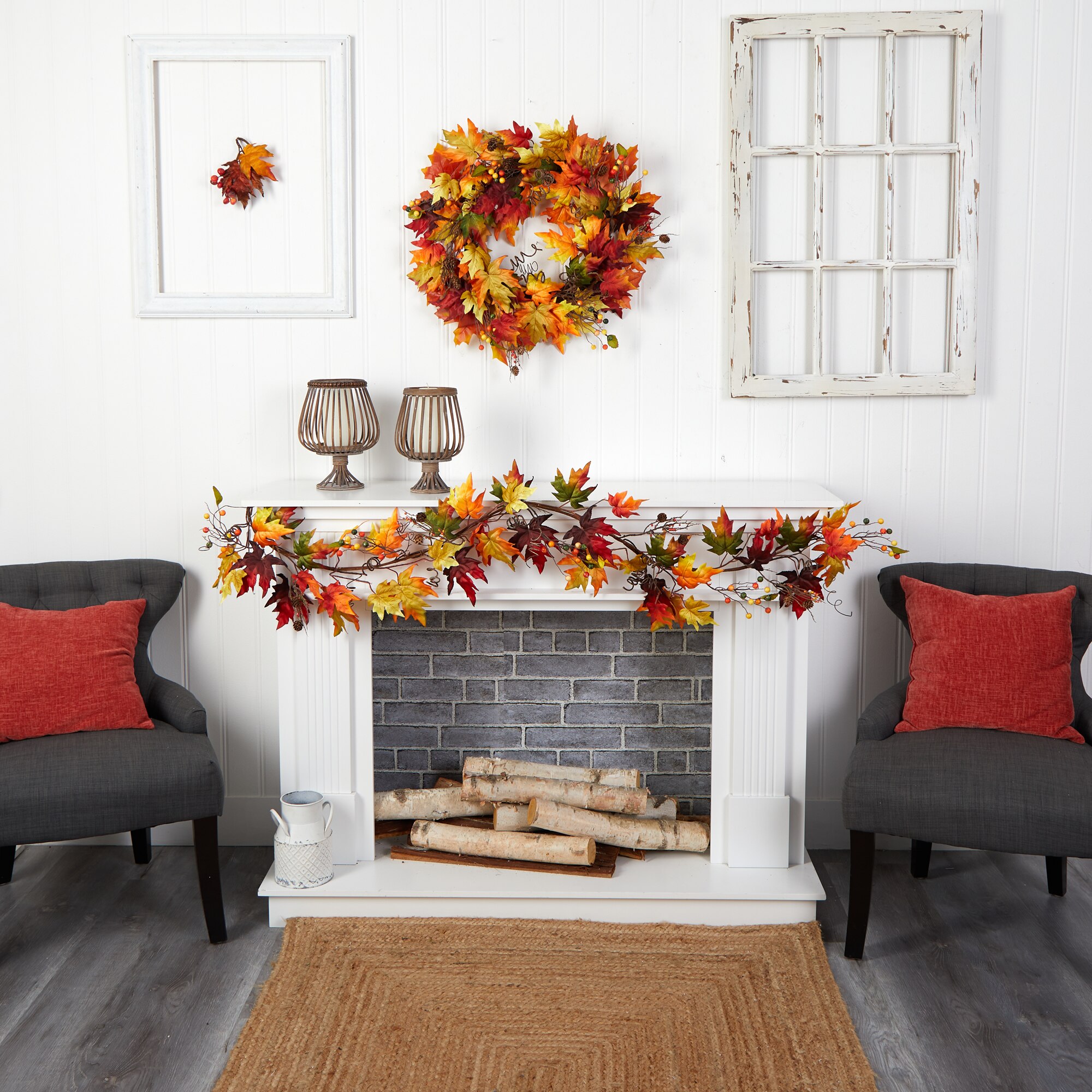 6 Foot Autumn Maple Leaf Berry Fall Garland Artificial Pinecones Decor - Image 4
