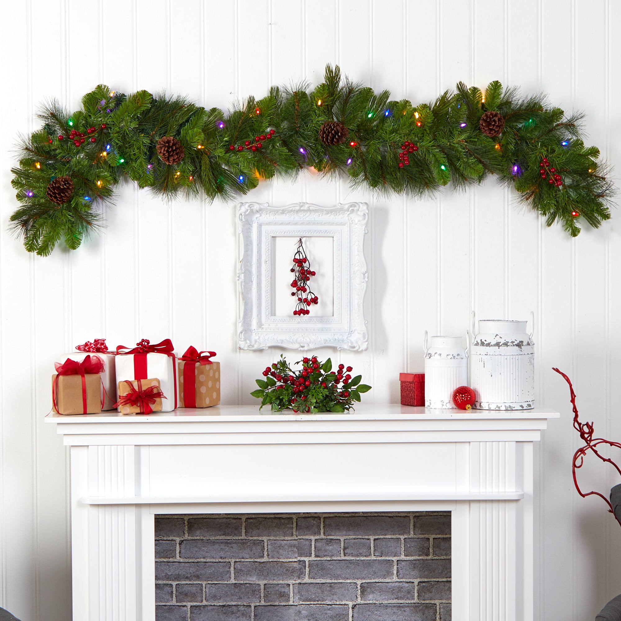 6 Ft Pinecones and Berries Xmas Garland with 50 Multicolored LED Lights - Image 3