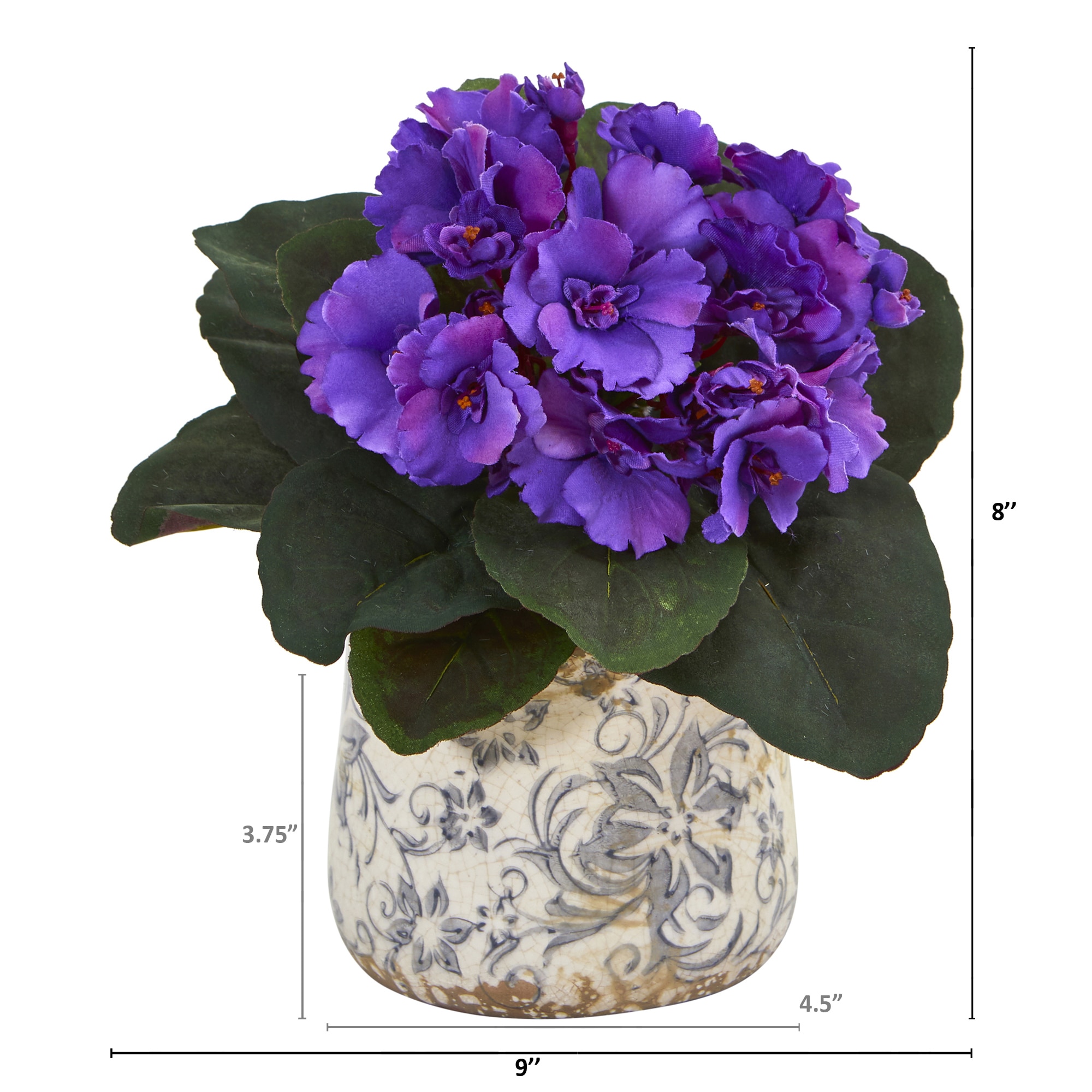 8 Inch African Violet Silk Plant Set of 2 Floral Design Vase Decorative Indoor - Image 4