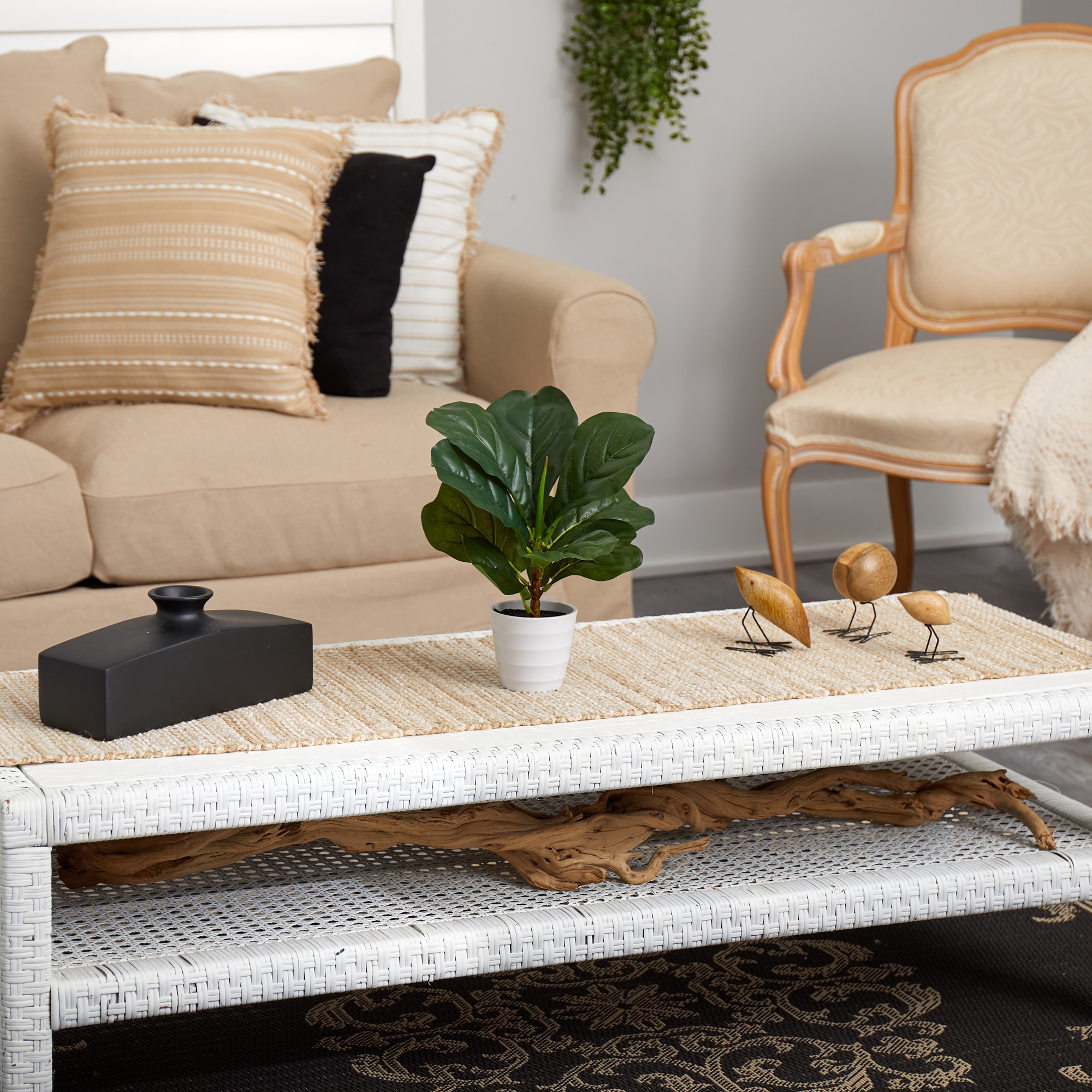 11 Inch Faux Fiddle Leaf Plant in White Planter Real Touch Indoor Decor - Image 4