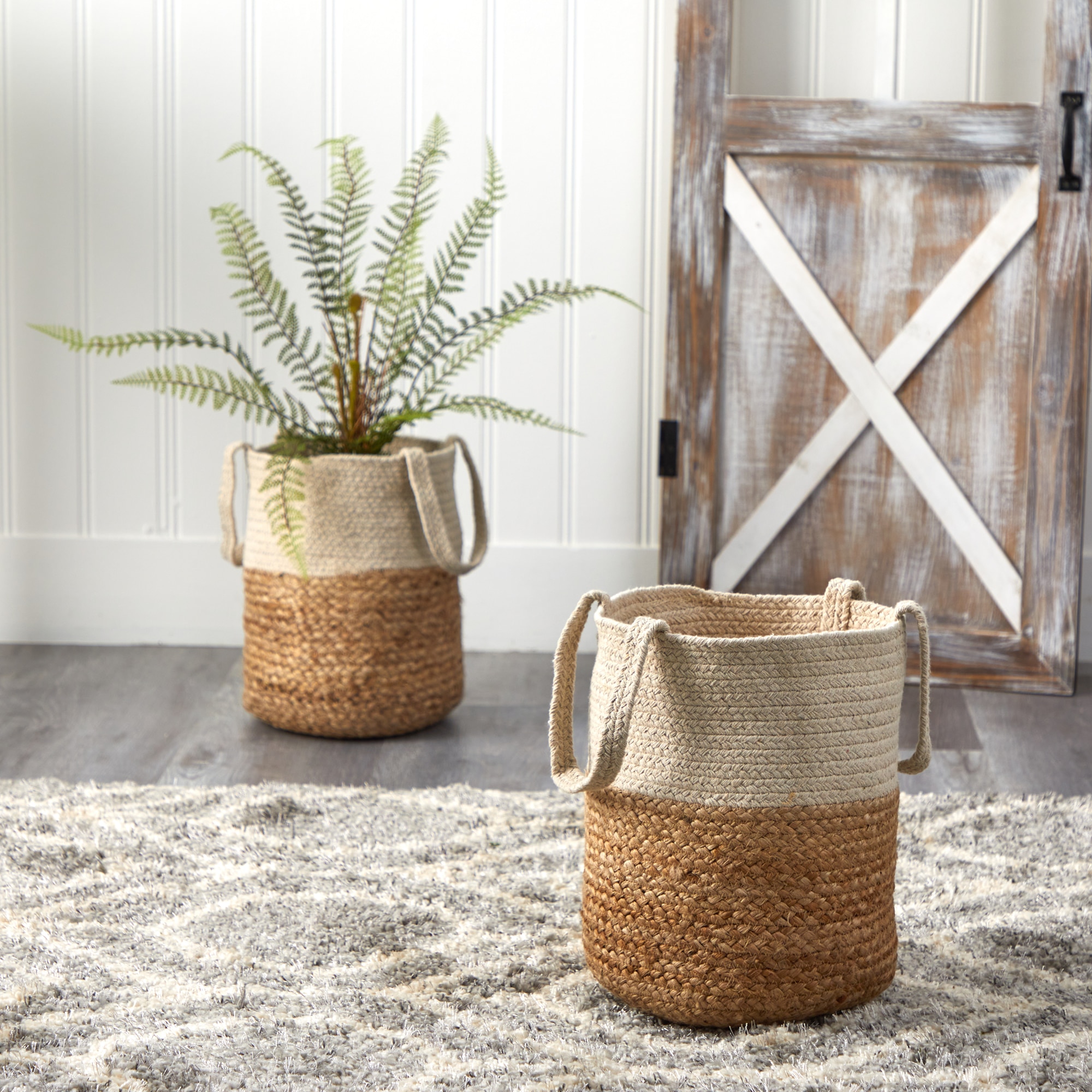 12.5 Inch Handmade Natural Jute and Cotton Basket Planter Rustic Decor - Image 4