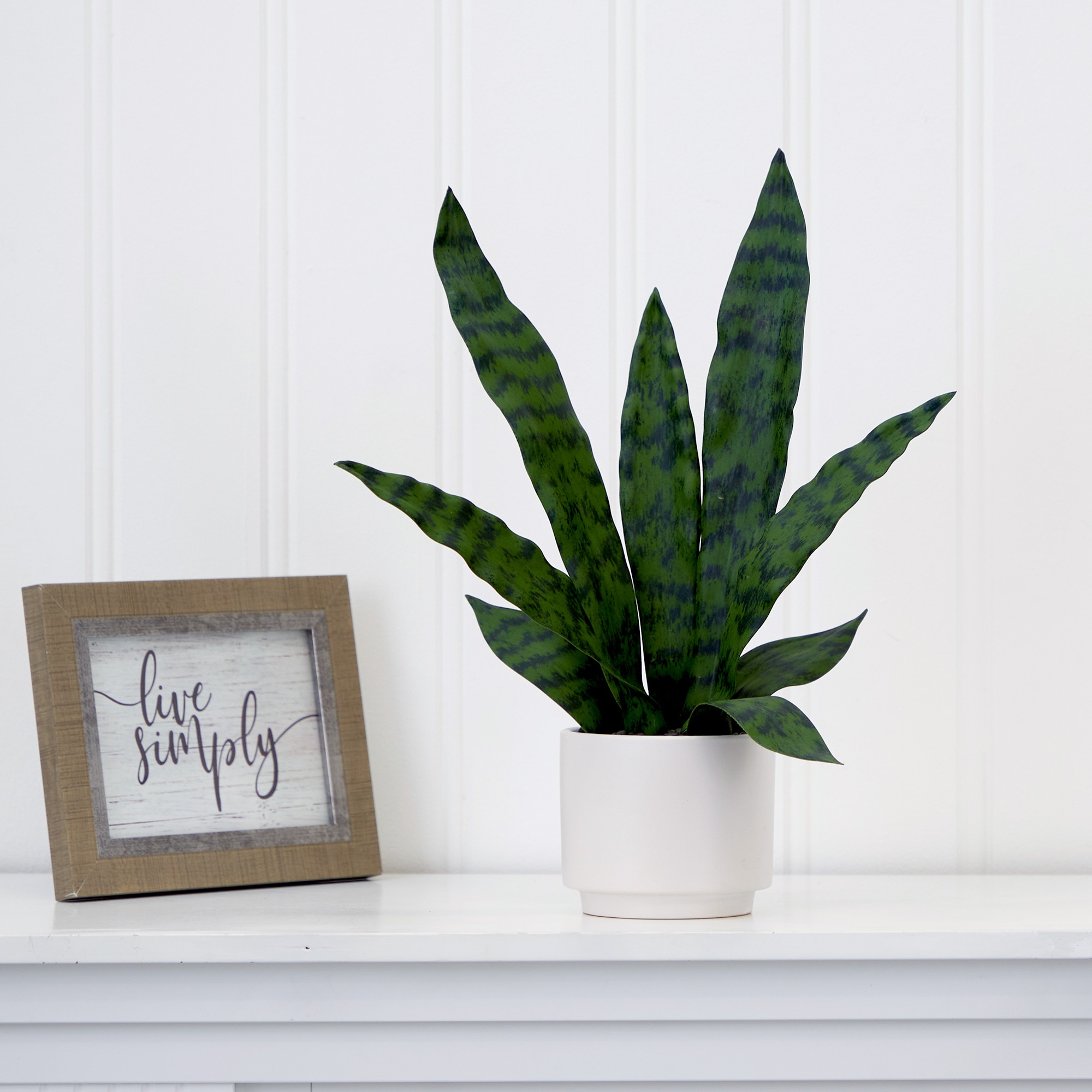 16 Inch Artificial Sansevieria Snake Plant with Decorative Planter Green Faux - Image 4